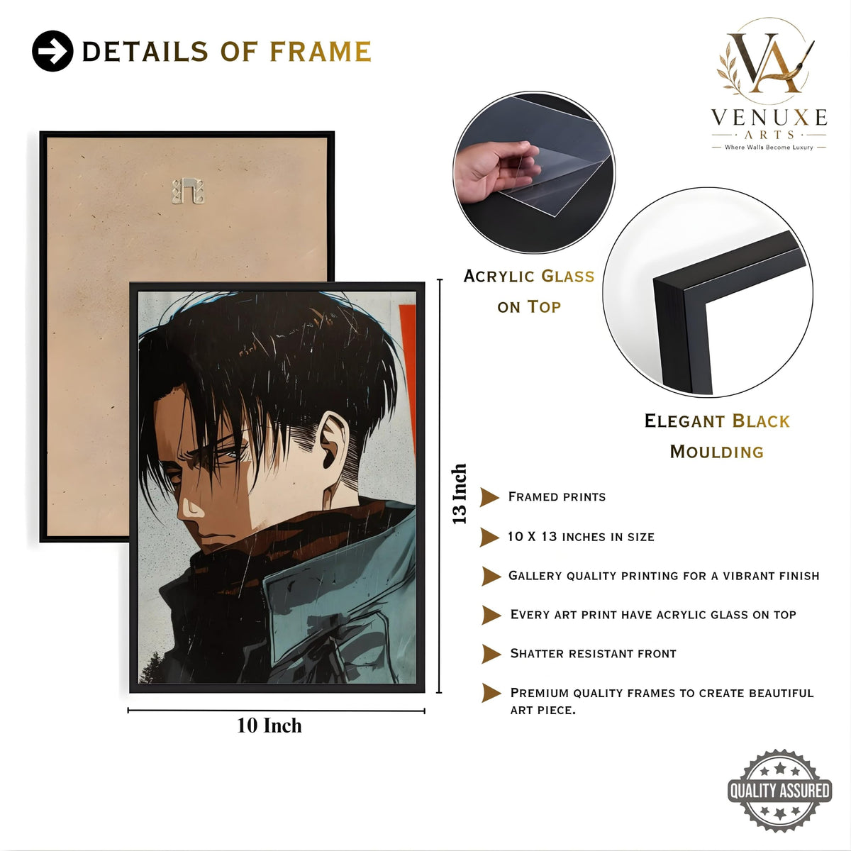 VENUXE ARTS Set Of 3 Anime Characters Wall Framed |Anime Characters Framed Poster for Living Room Bedroom Gaming Room Studio Wall Decor
