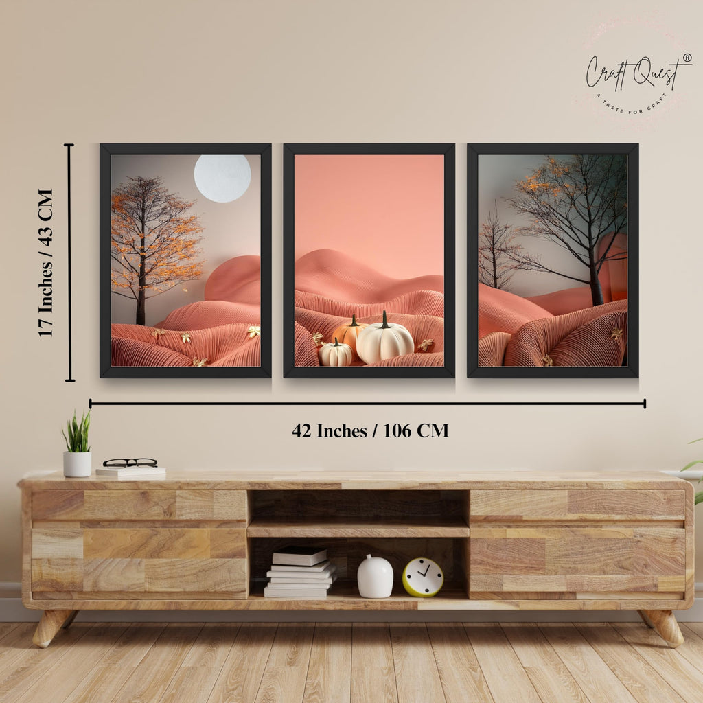 CRAFT QUEST Nature Inspired Autumn Minimalist Modern Wall Art | Set of 3 Frames for Home Decoration | Ideal for Living Room, Bedroom & Office