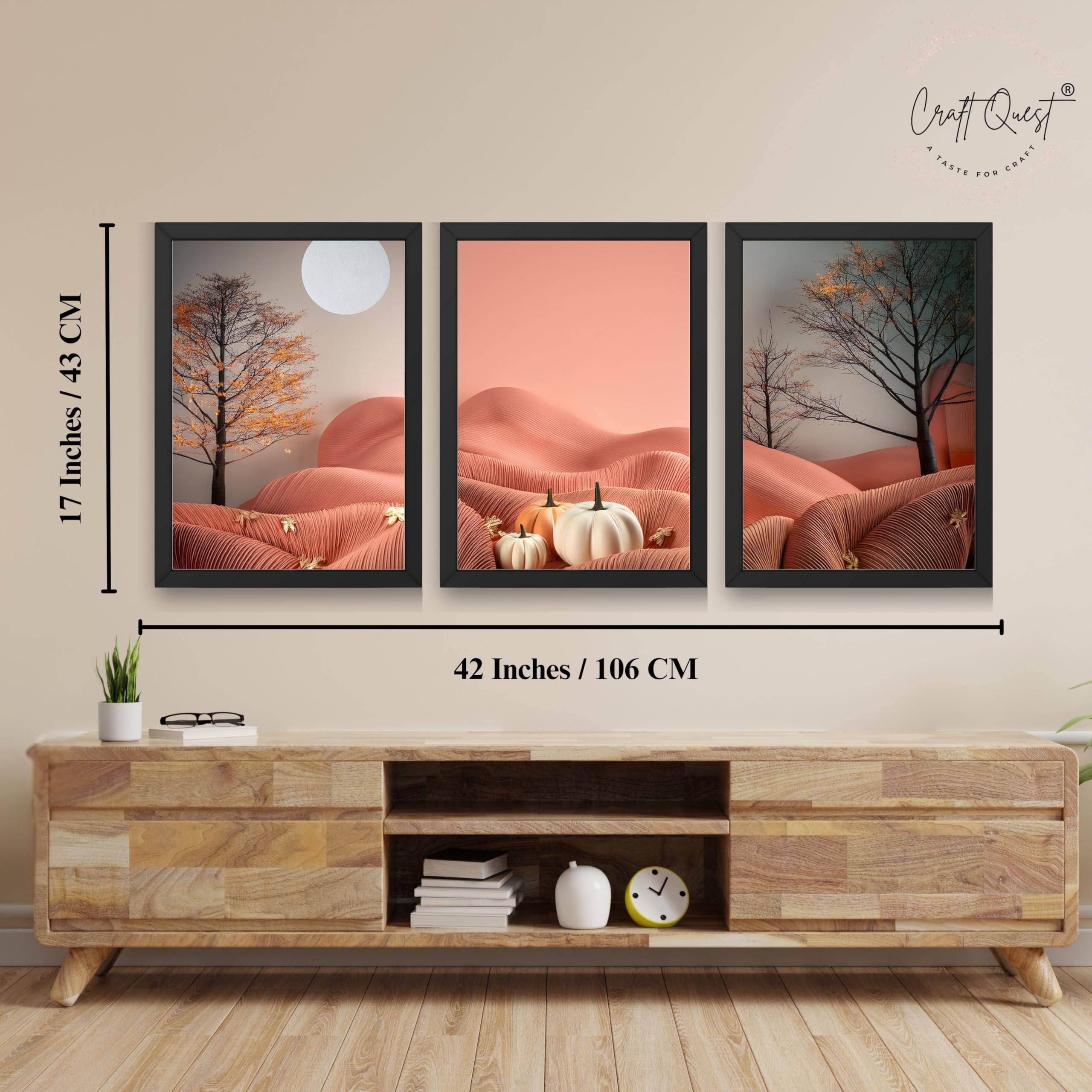 CRAFT QUEST Nature Inspired Autumn Minimalist Modern Wall Art | Set of 3 Frames for Home Decoration | Ideal for Living Room, Bedroom & Office