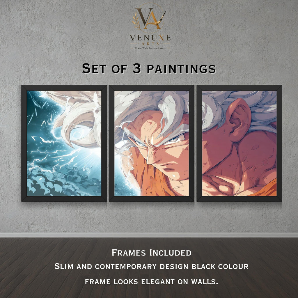 VENUXE ARTS Set Of 3 Anime Characters Wall Framed |Anime Characters Framed Poster for Living Room Bedroom Gaming Room Studio Wall Decor