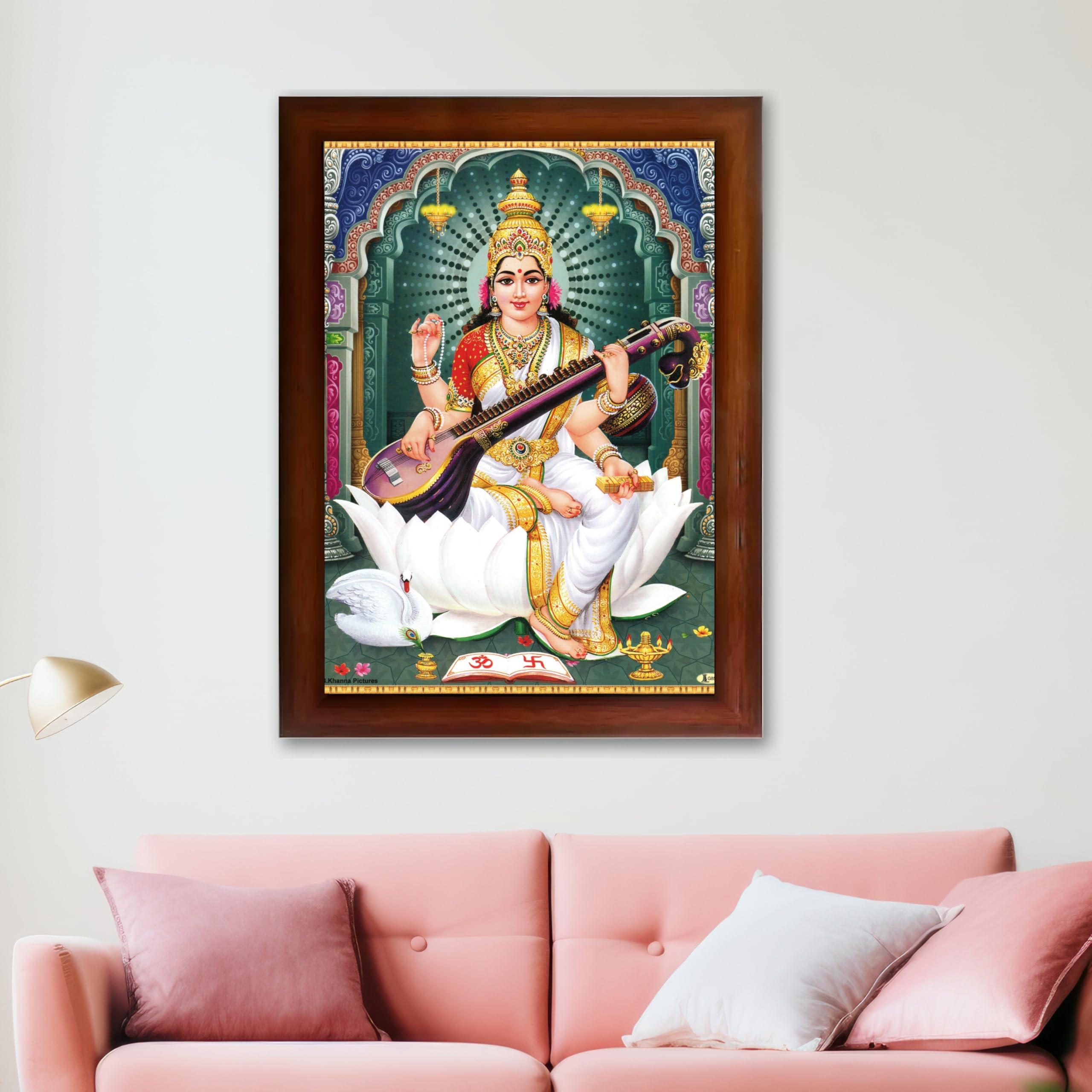 CRAFT QUEST Saraswati Devi Goddess Saraswathi Maa Wall Painting Sparkle Coated Framed Home Décor Synthetic wood
