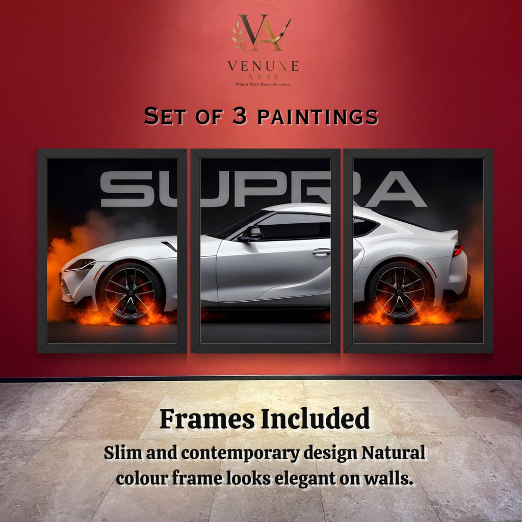 VENUXE ARTS Set Of 3 Big Sports Cars Framed Posters Gift Items for Boys Room Wall Decoration Bedroom Living Room Office Studio Décor | Car Poster Frame for Wall Décor