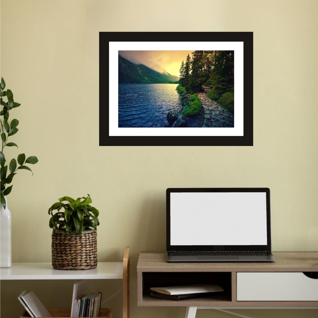 CRAFT QUEST Abstract Modern Pachyart Art Painting Poster Frame for Home & Office Wall Decoration - Portrait, Wall Display (Black, 14x10 Inch Frame with Art Print) (Tropical Reverie)