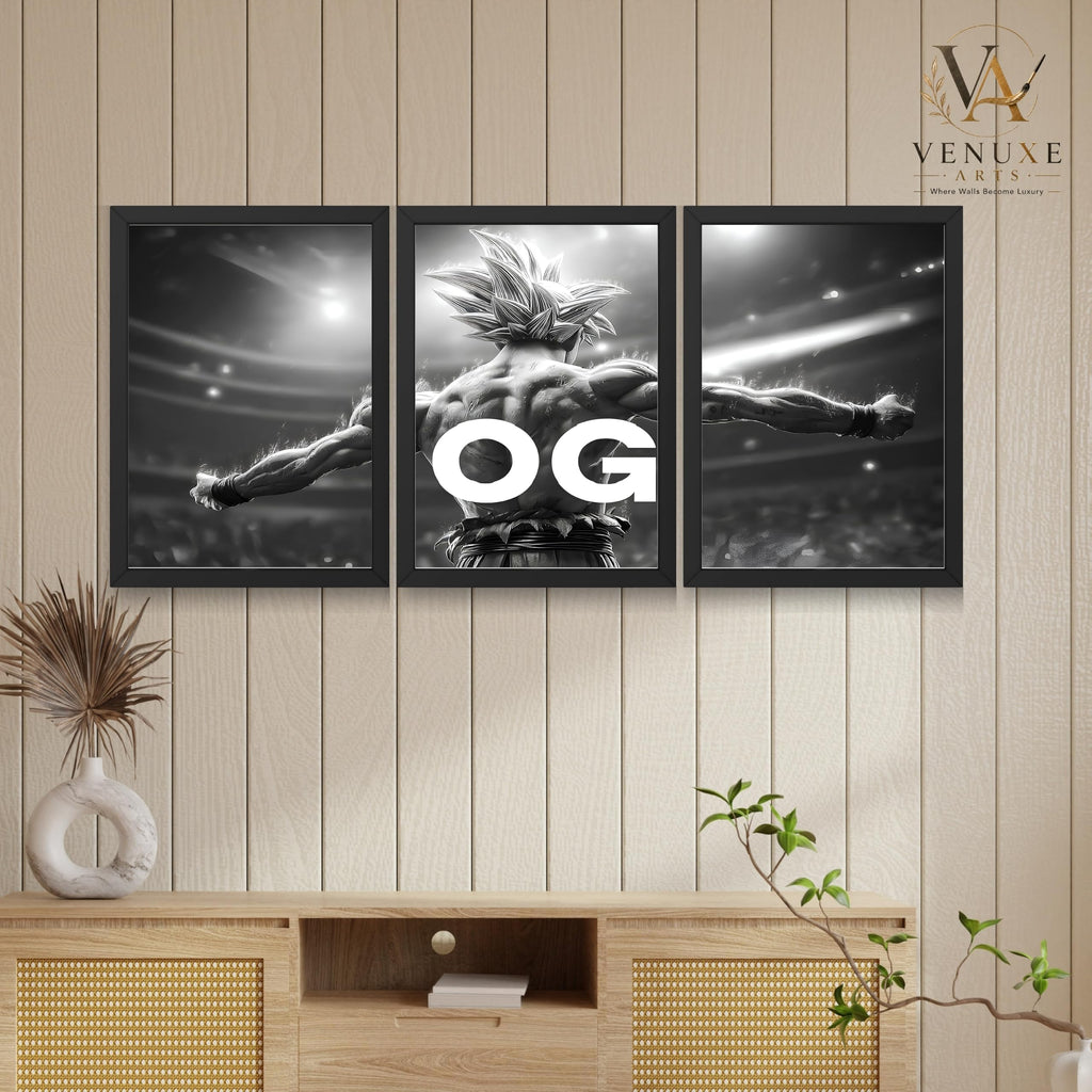 VENUXE ARTS Set Of 3 Anime Characters Wall Framed |Anime Characters Framed Poster for Living Room Bedroom Gaming Room Studio Wall Decor