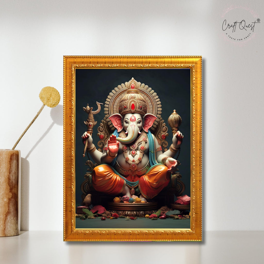 CRAFT QUEST Lord Ganesha Modern Wall Art Painting With Frame For Pooja, Home and Office Decor,
