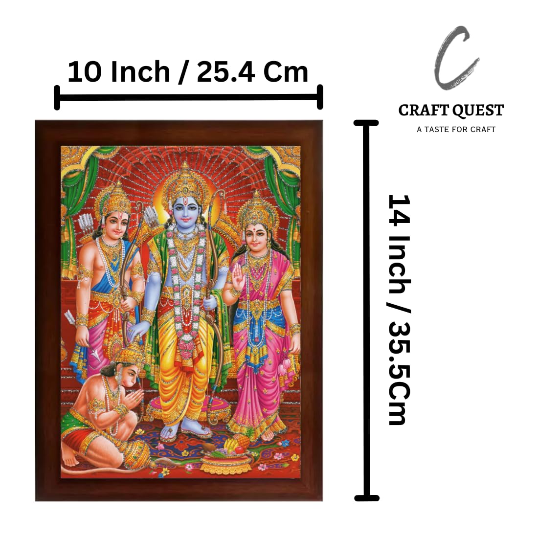 CRAFT QUEST Shree Ram Darbar Sparkle Coated with Frame Home Decorative Gift Item Painting (14 X 10 Inches, Multicolour, Religious)