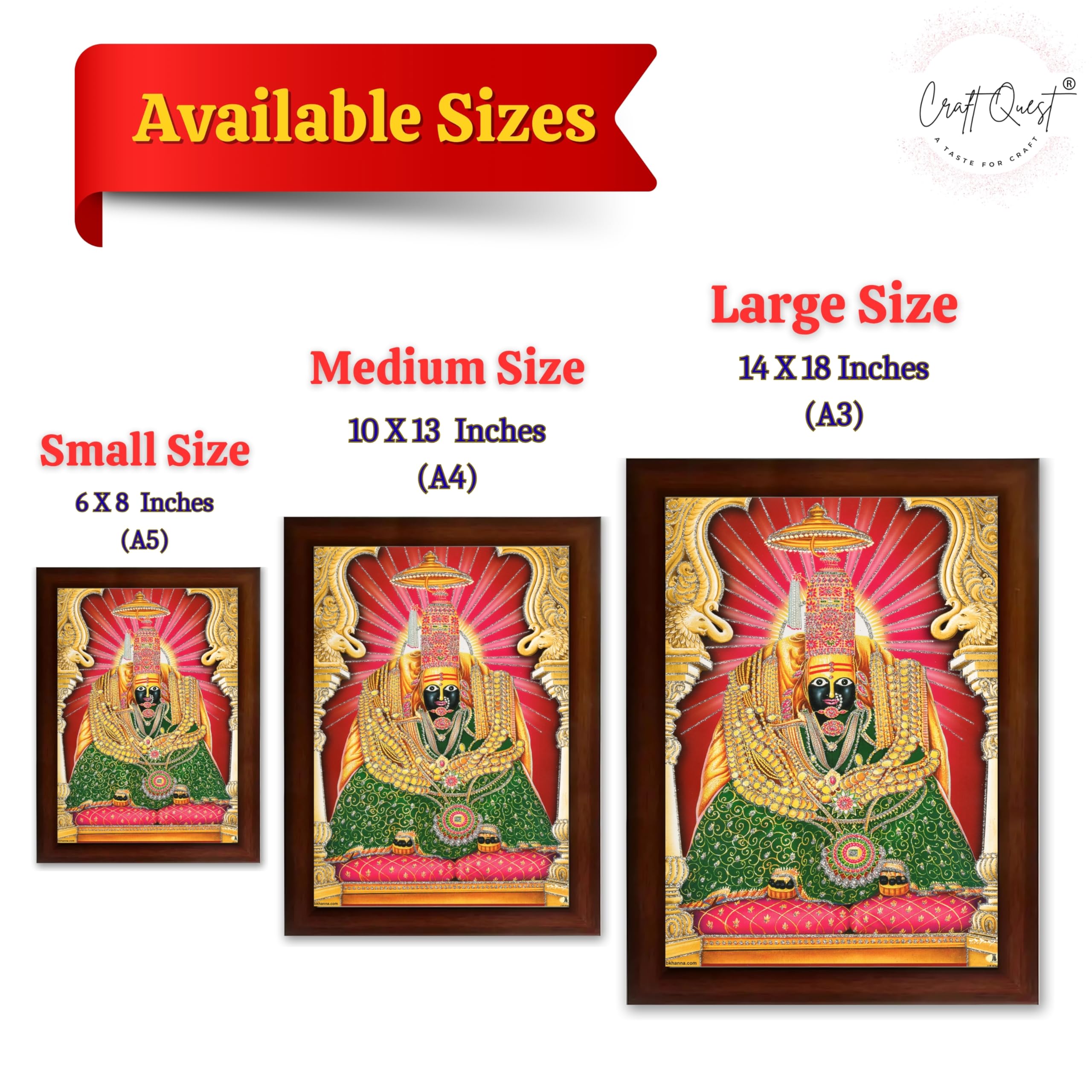 CRAFT QUEST Tulja mata photo with frame, Tuljabhawani photo, Tuljapur, Religious Framed Painting with Acrylic glass