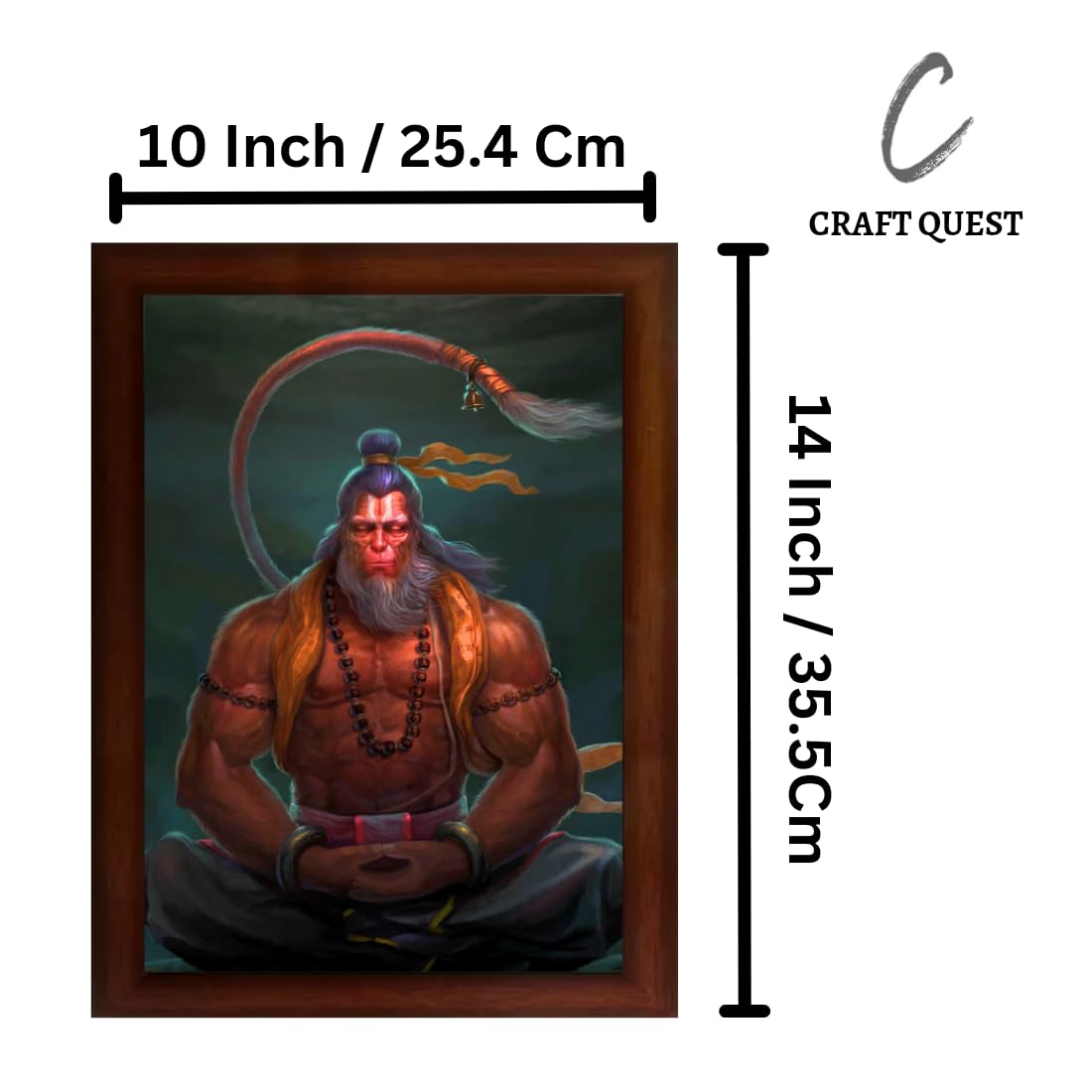 CRAFT QUEST Hanuman Jii Religious Wood Photo Frames with Acrylic glass for Worship/Pooja (Photoframe, Multicolour, 14 X 10 Inch)-, Wall Mount, Rectangular