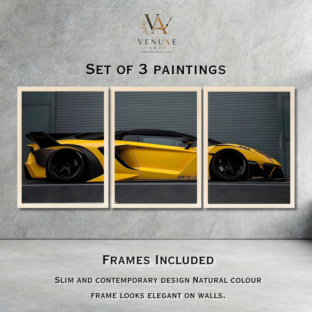 VENUXE ARTS Set Of 3 Big Sports Cars Framed Posters Gift Items for Boys Room Wall Decoration Bedroom Living Room Office Studio Décor | Car Poster Frame for Wall Décor