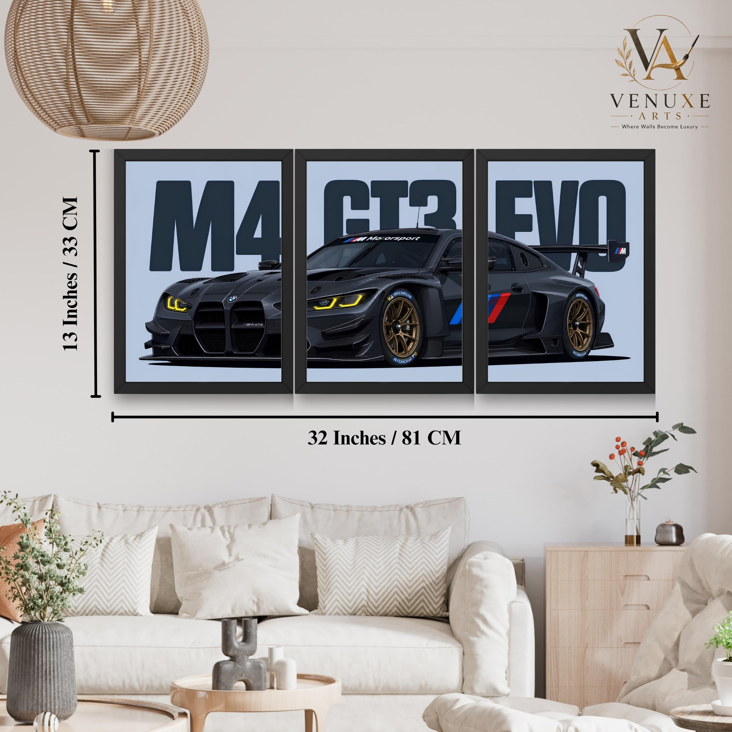VENUXE ARTS Set Of 3 Big Sports Cars Framed Posters Gift Items for Boys Room Wall Decoration Bedroom Living Room Office Studio Décor | Car Poster Frame for Wall Décor