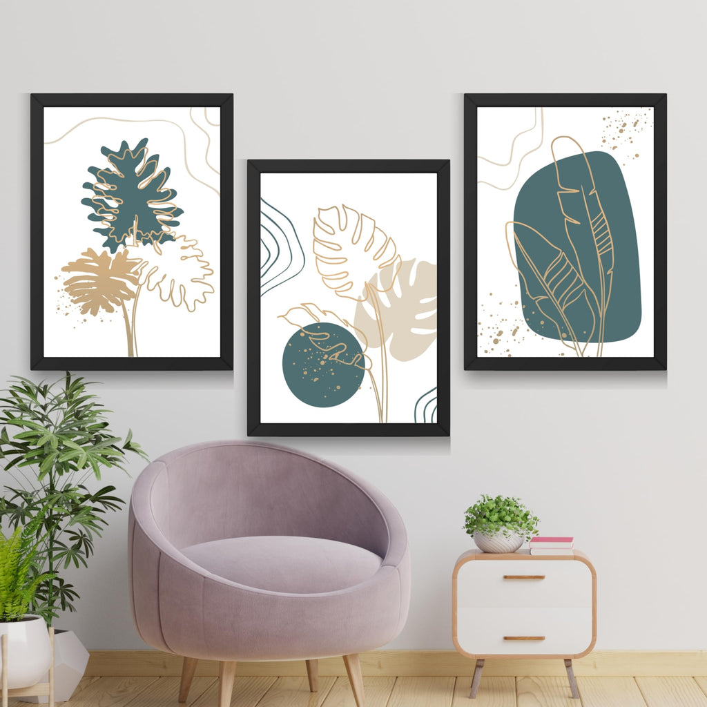 CRAFT QUEST Boho Leaf Artwork | Set of 3 Frames for Home Decoration | Ideal for Living Room, Bedroom & Offices