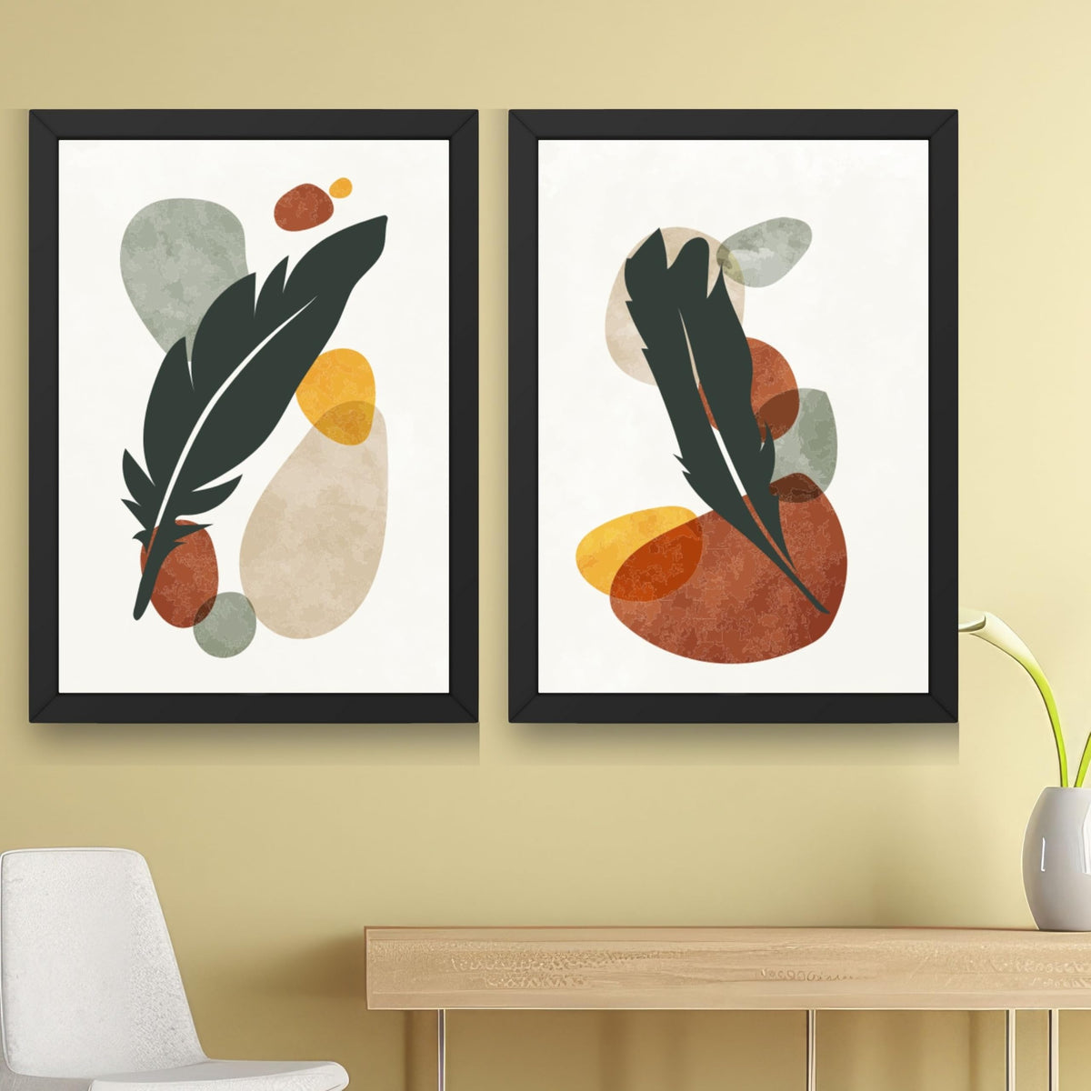 CRAFT QUEST Wall Art Decor Paintings | Set of 2 BOTONICAL Wall Art Frames for Home Decoration | Ideal for Living Room, Bedroom & Office