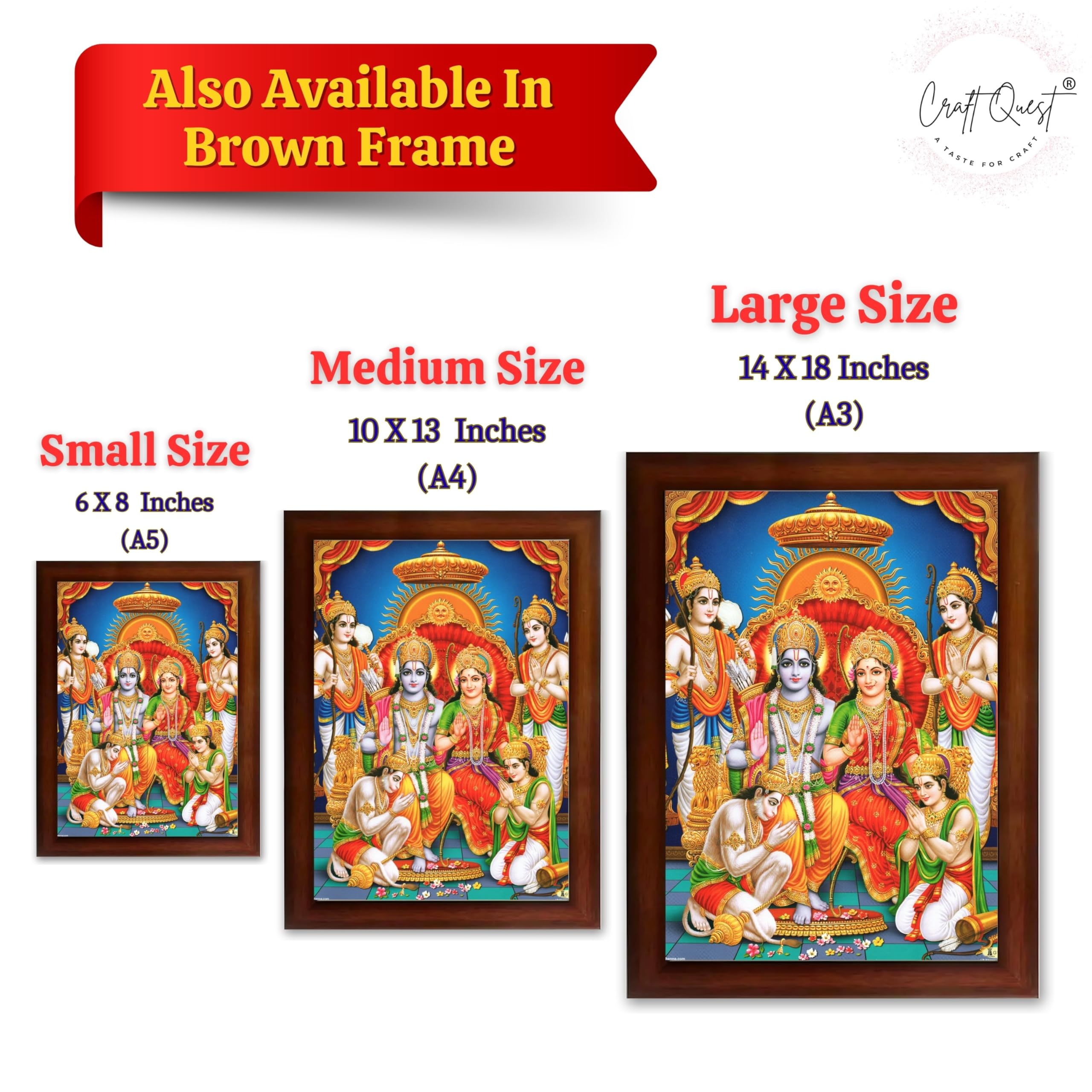 CRAFT QUEST Lord Shri Ram Darbar Sita Mata Parivar Family Wall Painting Framed Home and Pooja Decor