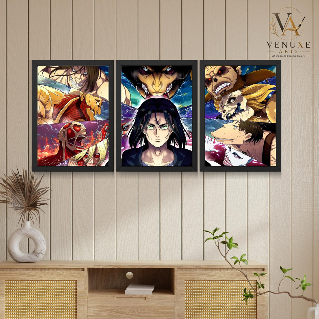 VENUXE ARTS Set Of 3 Anime Characters Wall Framed |Anime Characters Framed Poster for Living Room Bedroom Gaming Room Studio Wall Decor