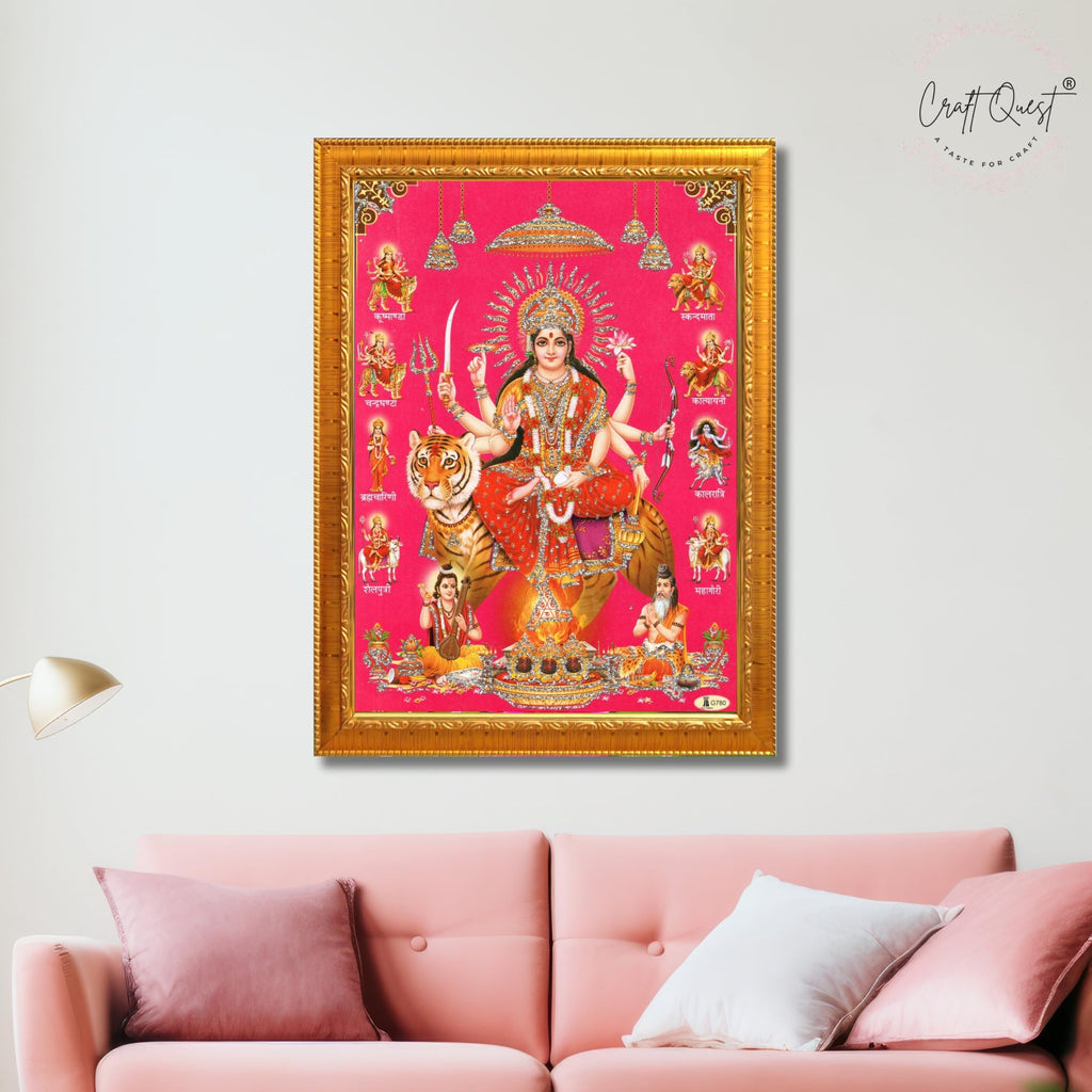 CRAFT QUEST Durga Maa Mata Goddess Nav Navadurga Navdurga Wall Painting Framed Home Décor