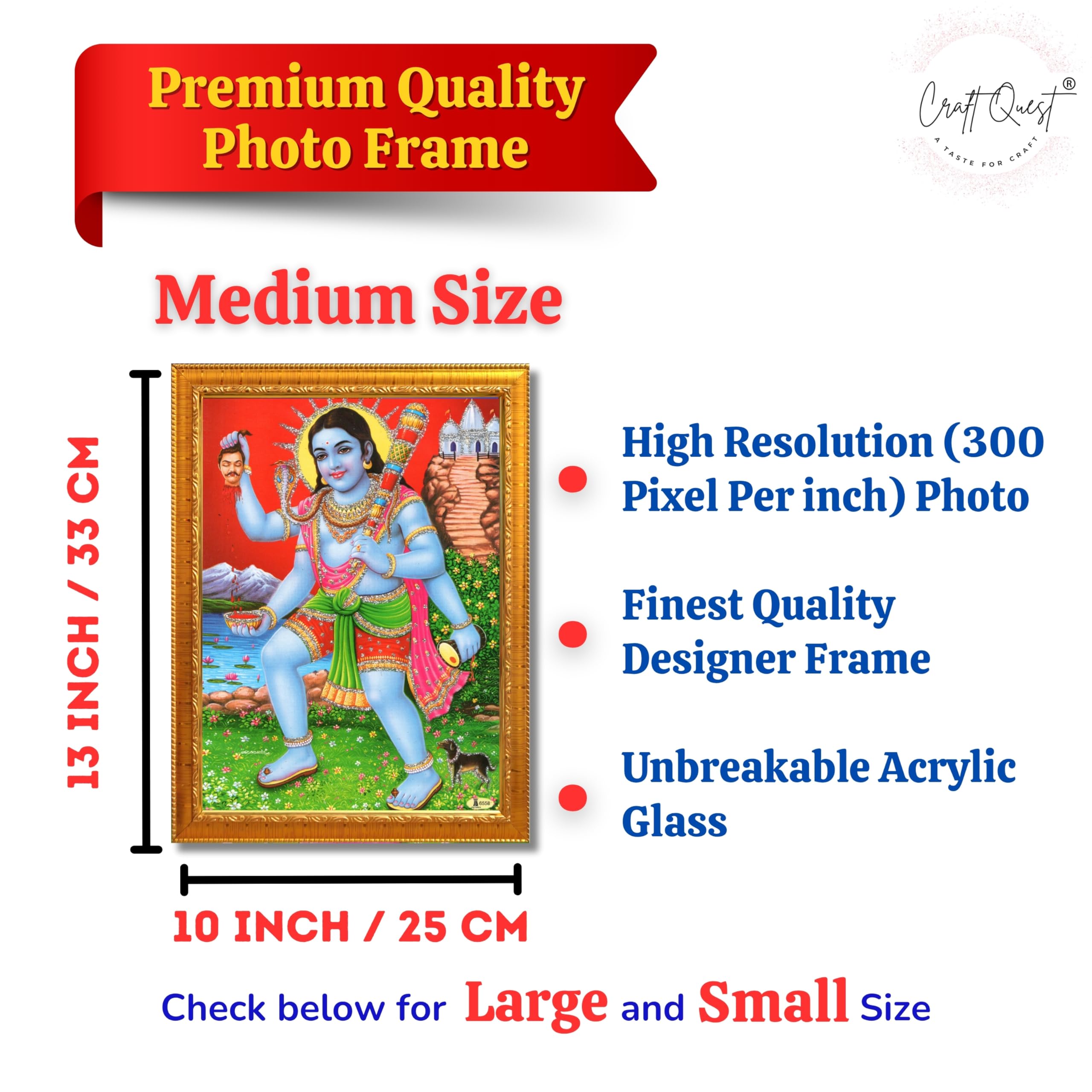 CRAFT QUEST Kaal Bhairav/Lord Bhairava/Bhairon Baba/Bhairavnath/Batuk Bhairav photo frame Religious Brown Photo Frame & Acrylic Sheet Glass