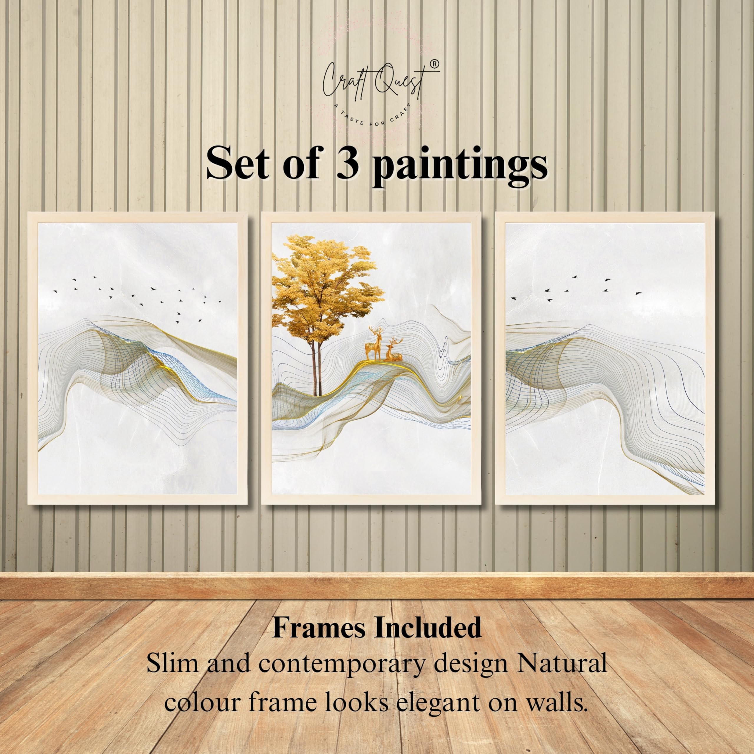 CRAFT QUEST Modern Art Landscapes Sanlian Adornment Wall Art | Set of 3 Frames for Home Decoration | Ideal for Living Room, Bedroom & Offices