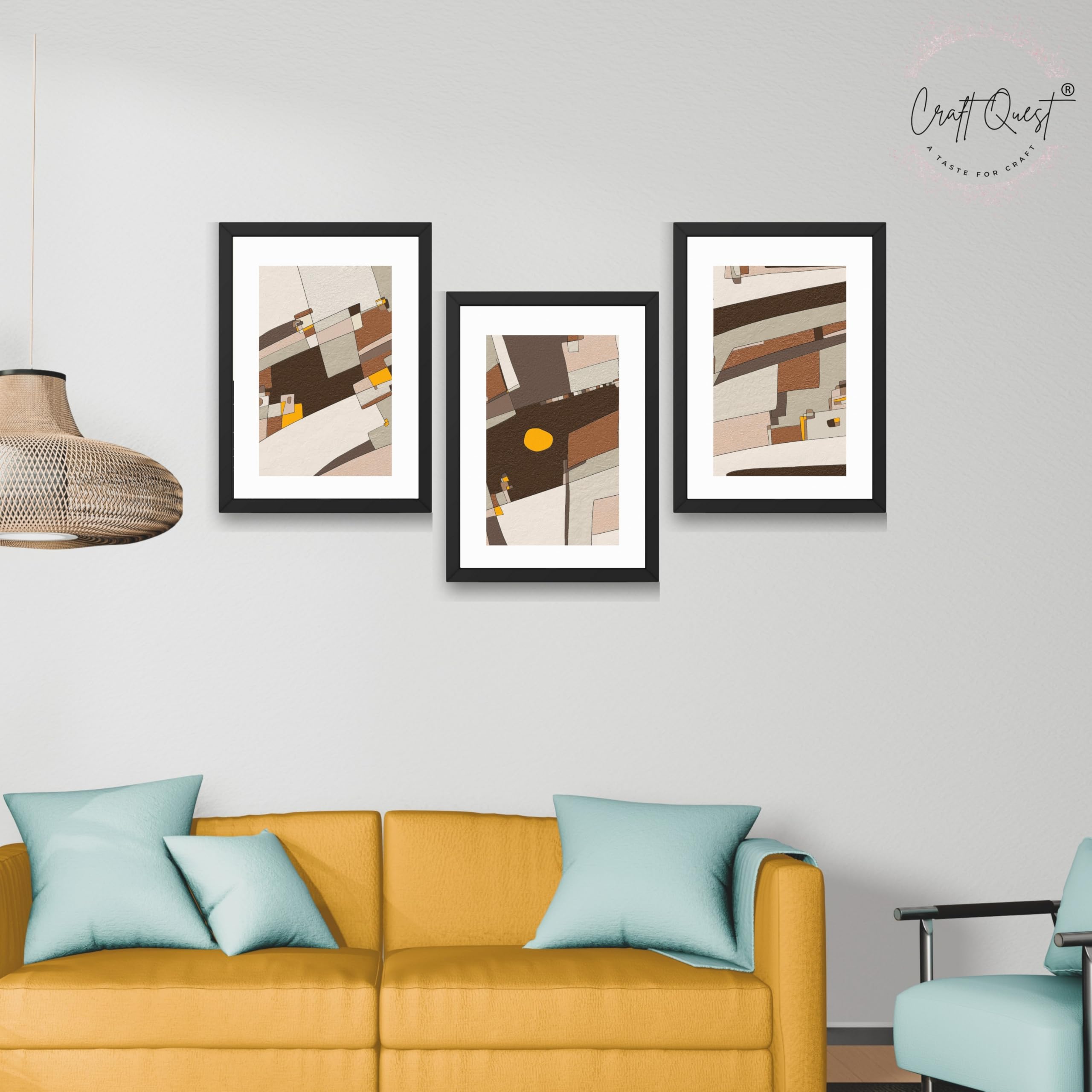 CRAFT QUEST Abstract Handdrawn Black Lines Contemporary Wall Decor | Set of 3 Frames for Home Decoration | Ideal for Living Room, Bedroom & Offices