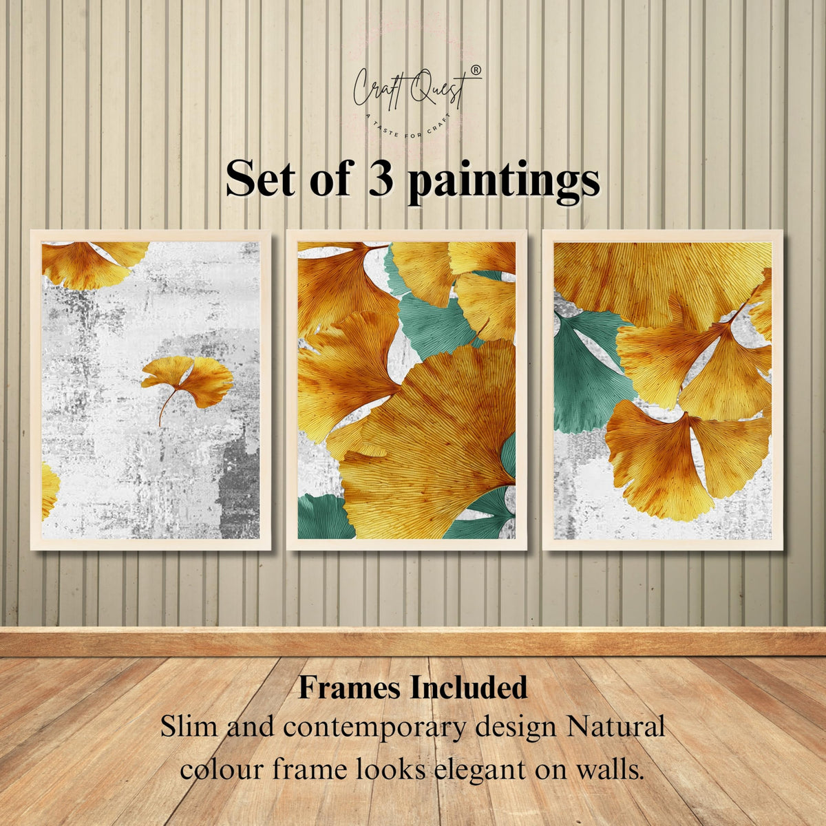 CRAFT QUEST Modern Art Rich Texture Abstract Wall Art | Set of 3 Frames for Home Decoration | Ideal for Living Room, Bedroom & Offices