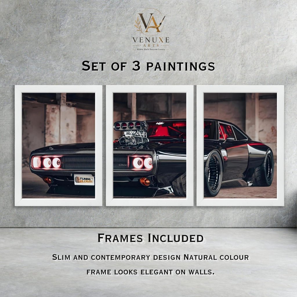 VENUXE ARTS Set Of 3 Big Sports Cars Framed Posters Gift Items for Boys Room Wall Decoration Bedroom Living Room Office Studio Décor | Car Poster Frame for Wall Décor