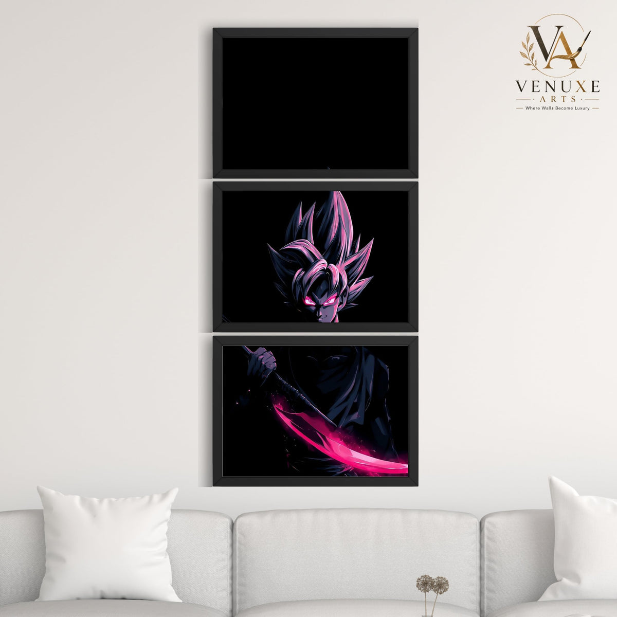 VENUXE ARTS Set Of 3 Anime Characters Wall Framed |Anime Characters Framed Poster for Living Room Bedroom Gaming Room Studio Wall Decor