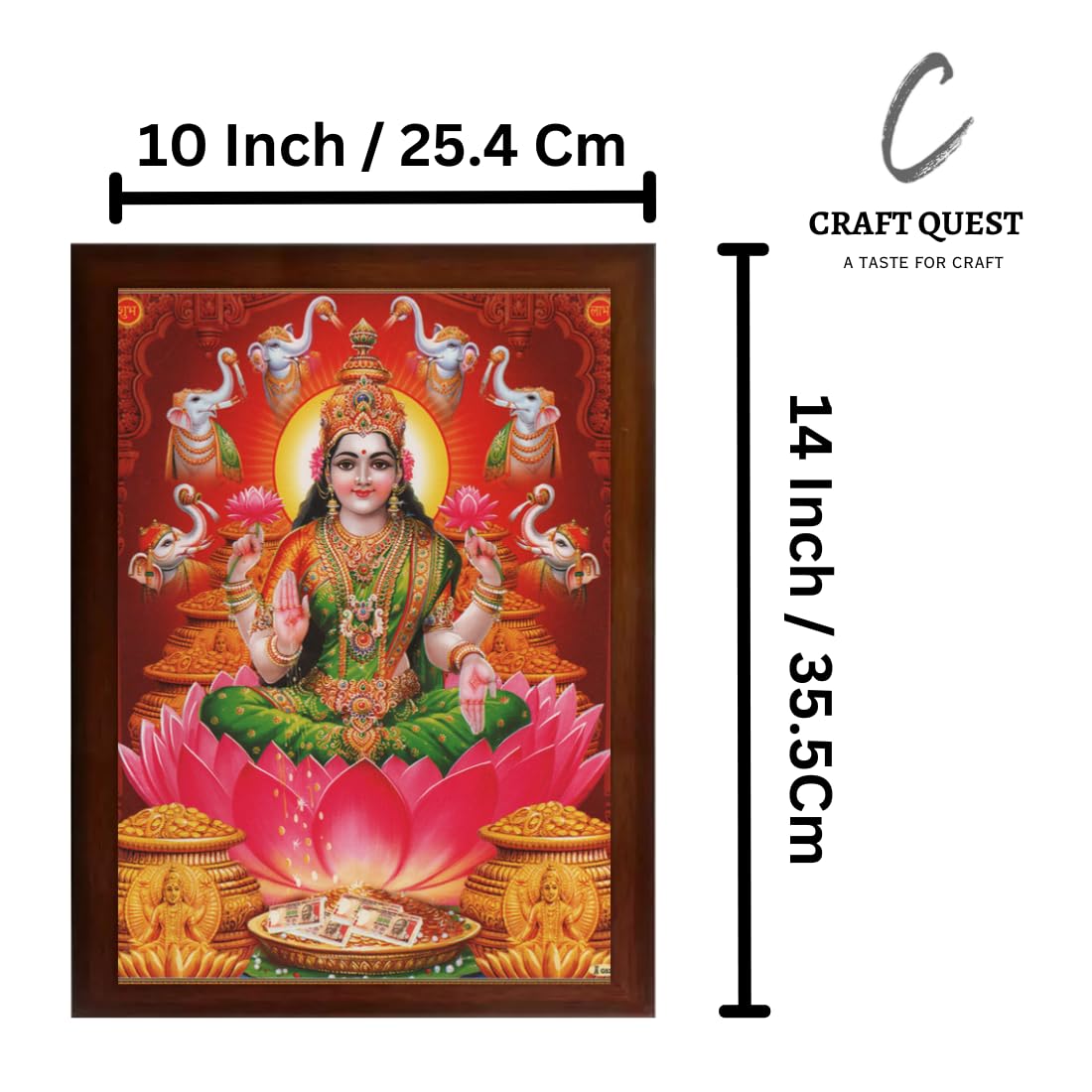 Craft Quest Goddess Lakshmi Devi Dhana Vaibhav Laxmi Maa Wall Painting Framed Home Decor (Synthetic, Matte, Brown, Small Size, 14 X 10 Inch)