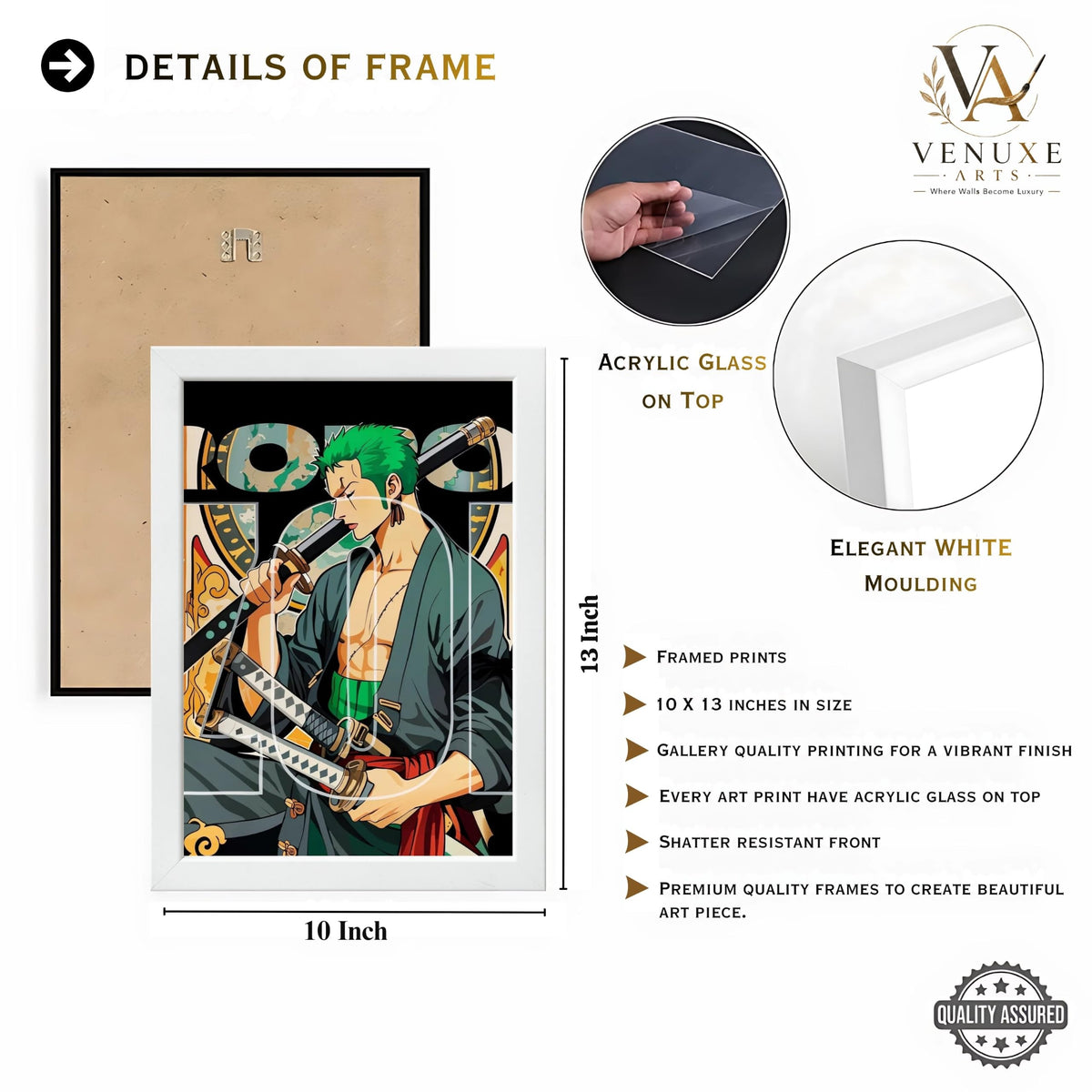 VENUXE ARTS Set Of 3 Anime Characters Wall Framed |Anime Characters Framed Poster for Living Room Bedroom Gaming Room Studio Wall Decor