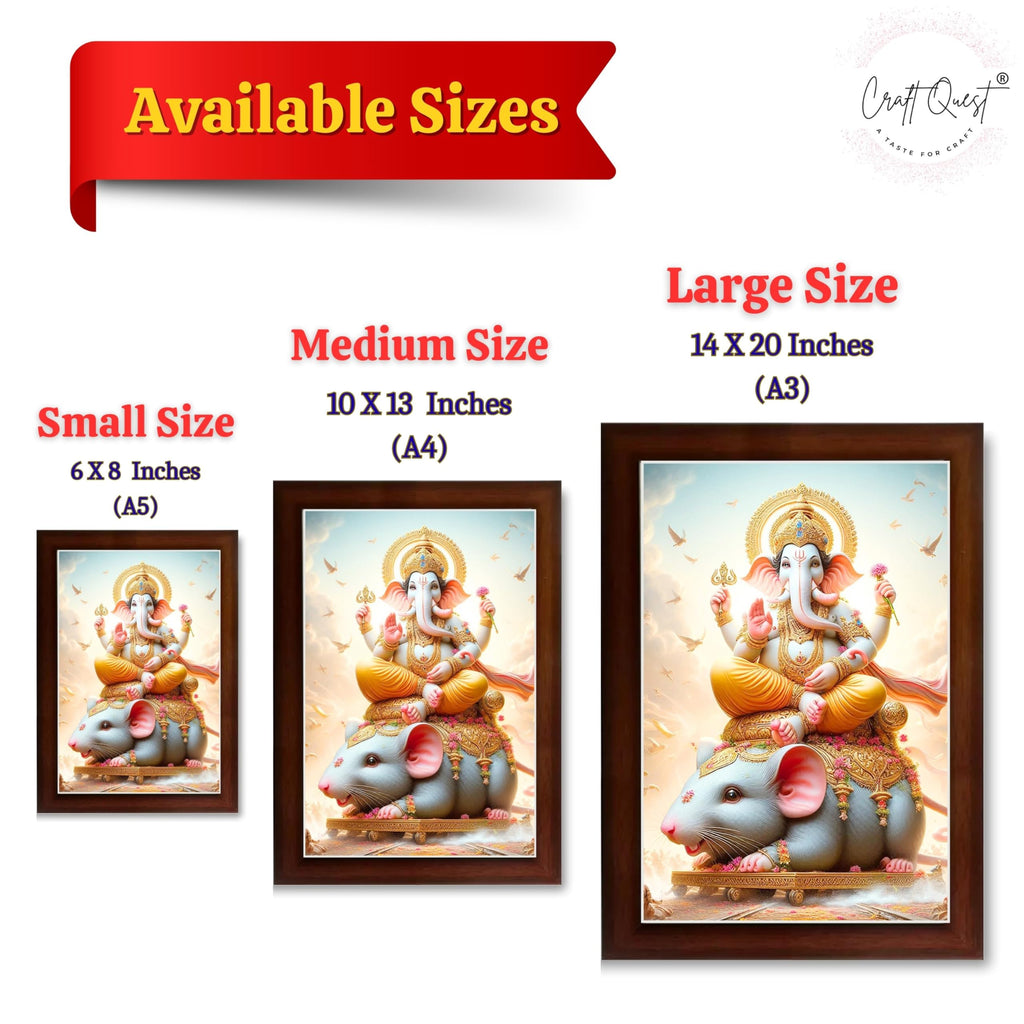 CRAFT QUEST God Ganpati ji Photo Frame Wall Decor Mandir Pooja Poster Religious Painting Divine Hindu Temple Decoration Spiritual Blessings Home Office Gift