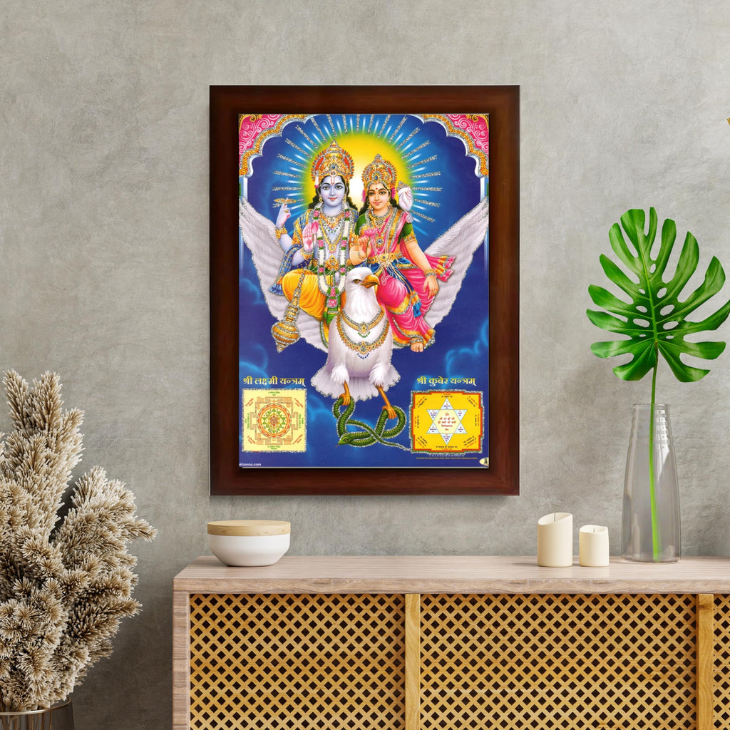 CRAFT QUEST Lord Vishnu and Goddess Lakshmi Giving Blessing on Garud, Glitter Work Painting