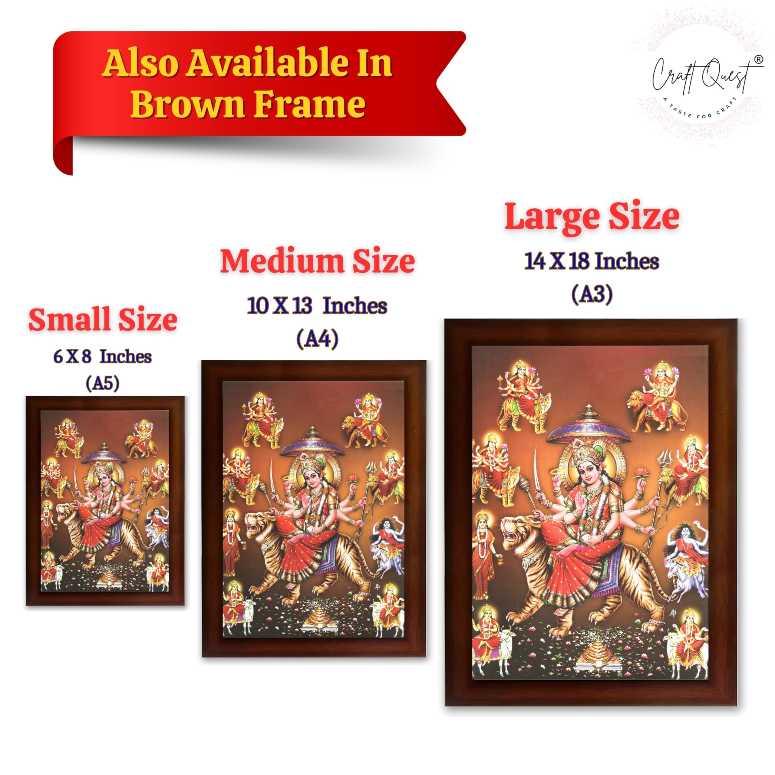 CRAFT QUEST Durga Maa Mata Goddess Nav Navadurga Navdurga Wall Painting Photo Framed, Blessing Hindu Wall Decor