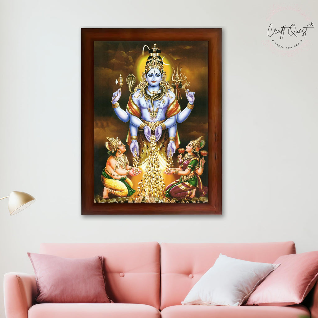 CRAFT QUEST Swarnakarshana Bhairava Swamy With Lakshmi Devi and Kuber Bhagwan Wall Photo Frame | South God Frame for Home, Office, Temple & Gifting