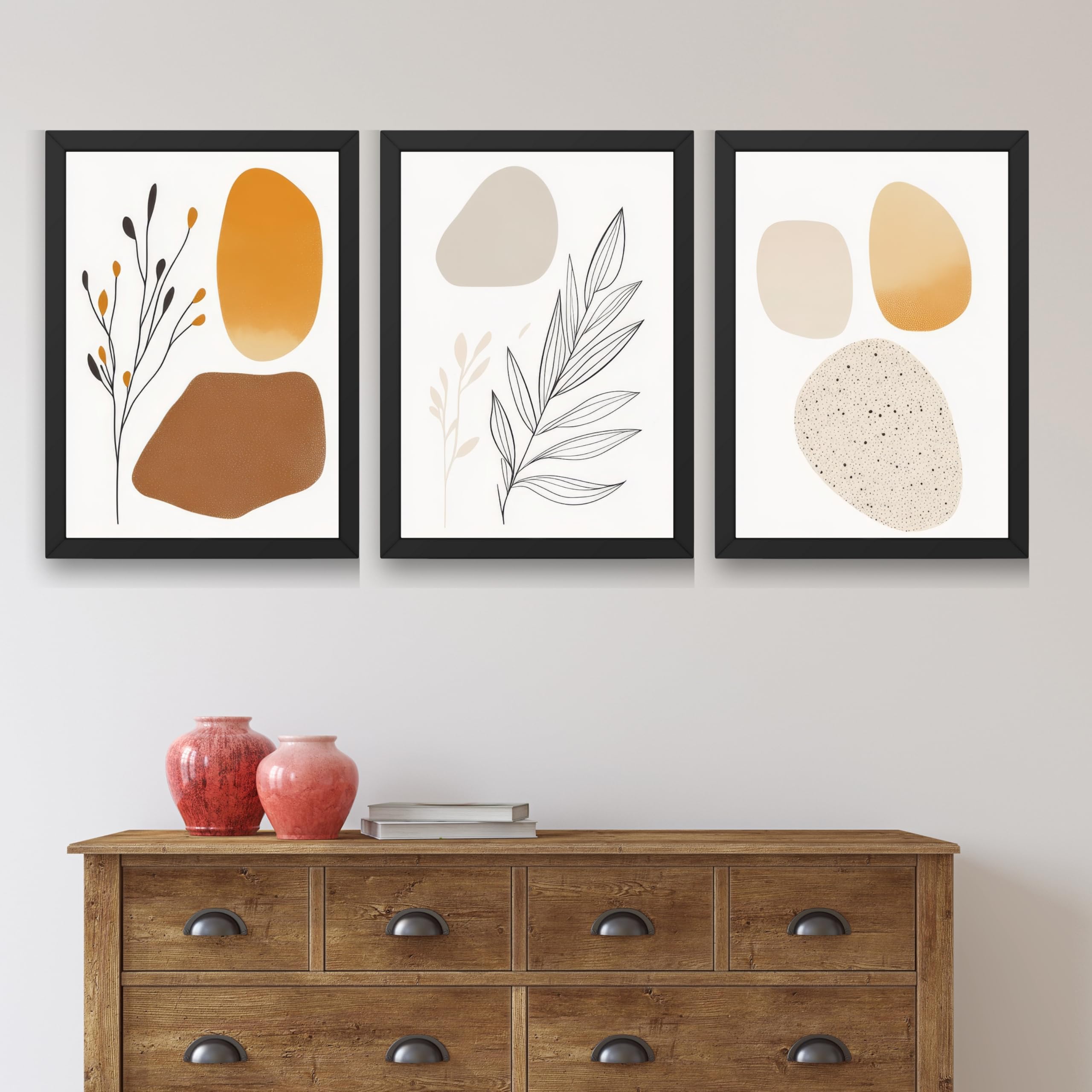 CRAFT QUEST SET OF 3 Organic Abstract Modern Wall Art | Set of 3 Frames for Home Decoration | Ideal for Living Room, Bedroom & Offices