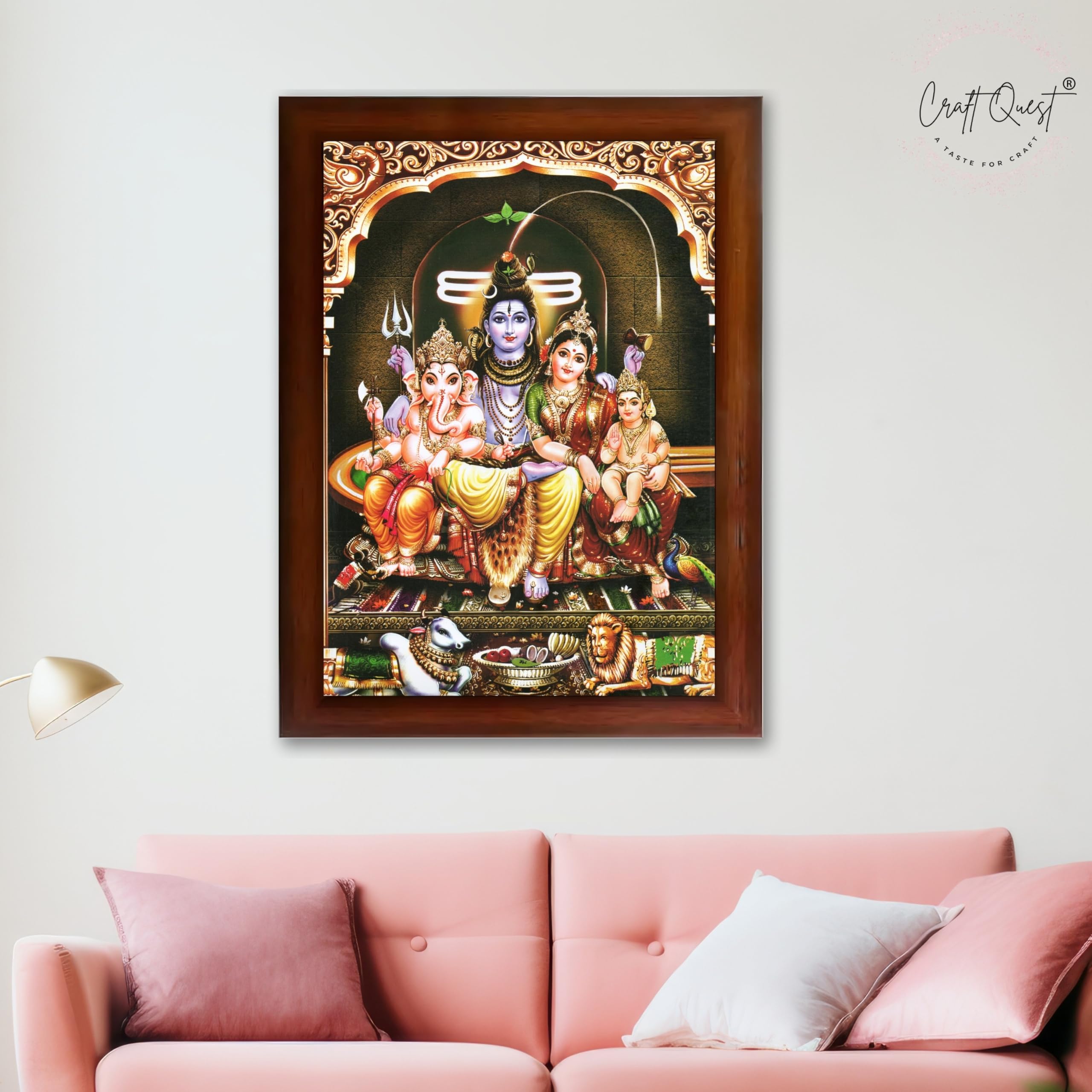 CRAFT QUEST Shiv Parivar Family Photo Frame | Bhole Nath parivar | | Hindu God Spiritual Framed | Ideal for Home, Office, Temple & Puja Room, Wall Decor