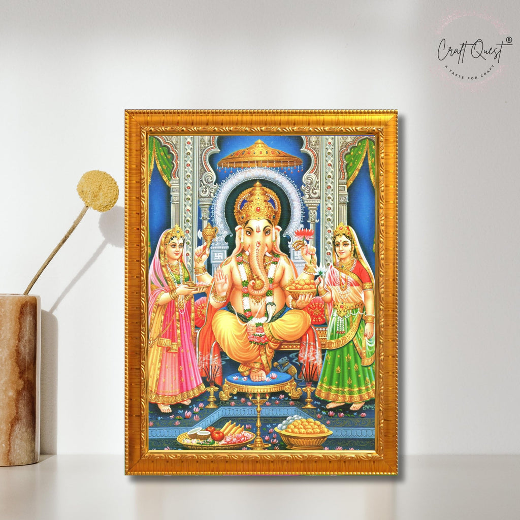 CRAFT QUEST Lord Ganesha Ganpati ji Modern Wall Painting With Frame For Pooja, Home and Office Decor,