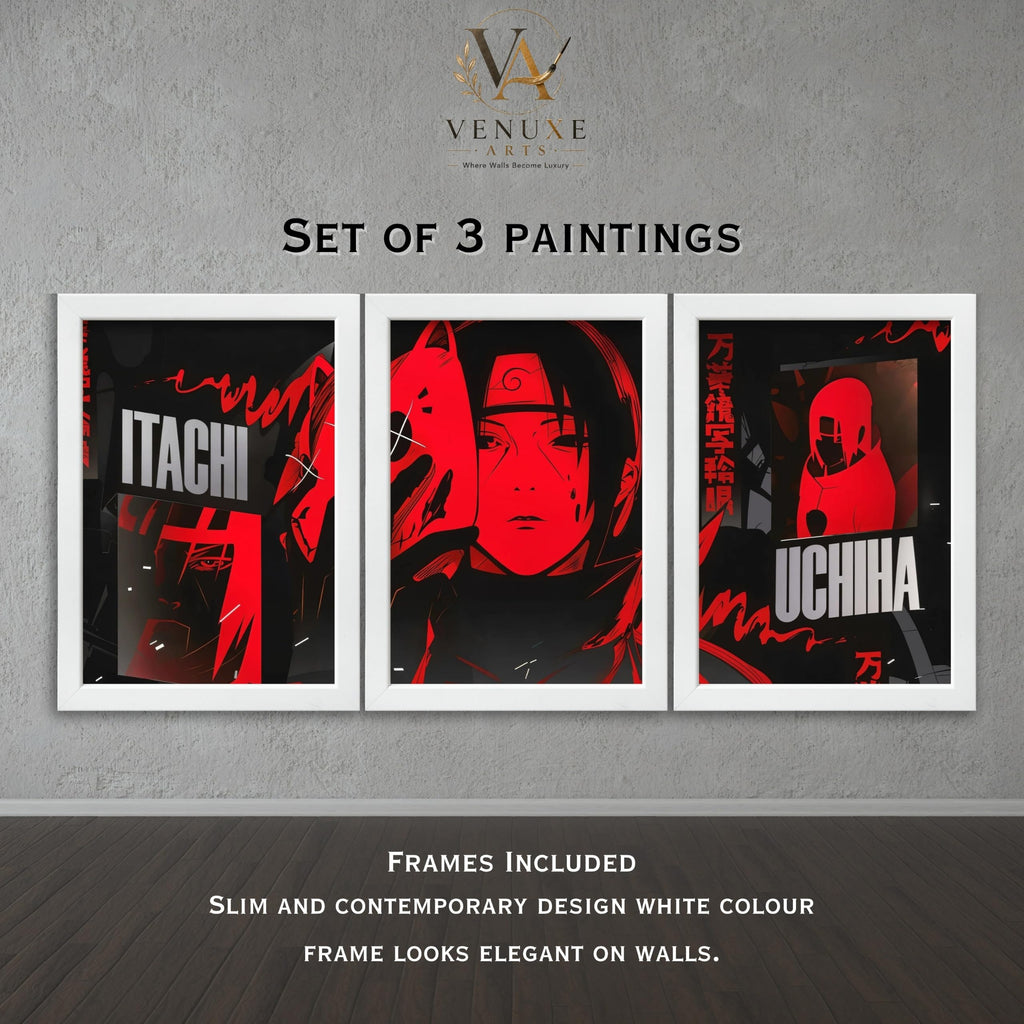 VENUXE ARTS Set Of 3 Anime Characters Wall Framed |Anime Characters Framed Poster for Living Room Bedroom Gaming Room Studio Wall Decor