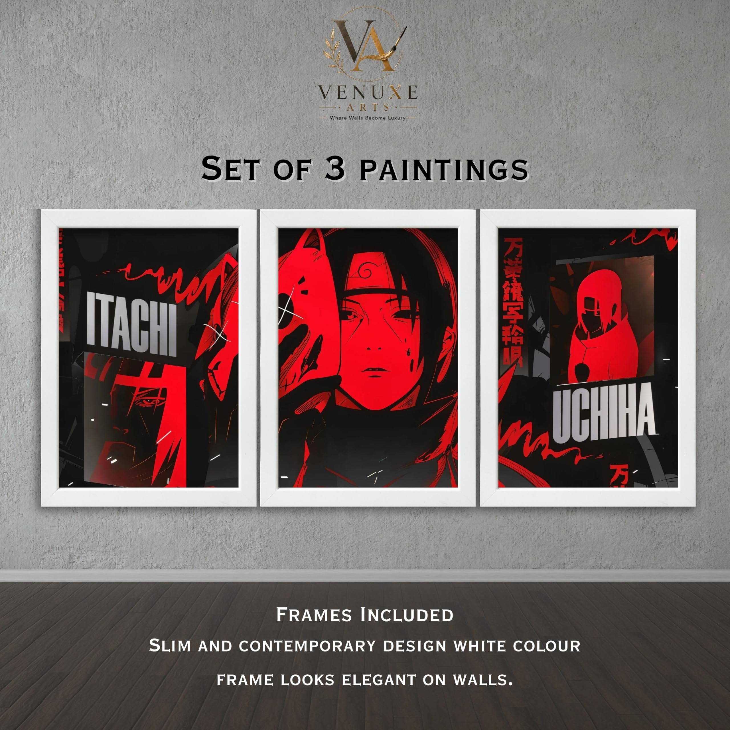 VENUXE ARTS Set Of 3 Anime Characters Wall Framed |Anime Characters Framed Poster for Living Room Bedroom Gaming Room Studio Wall Decor