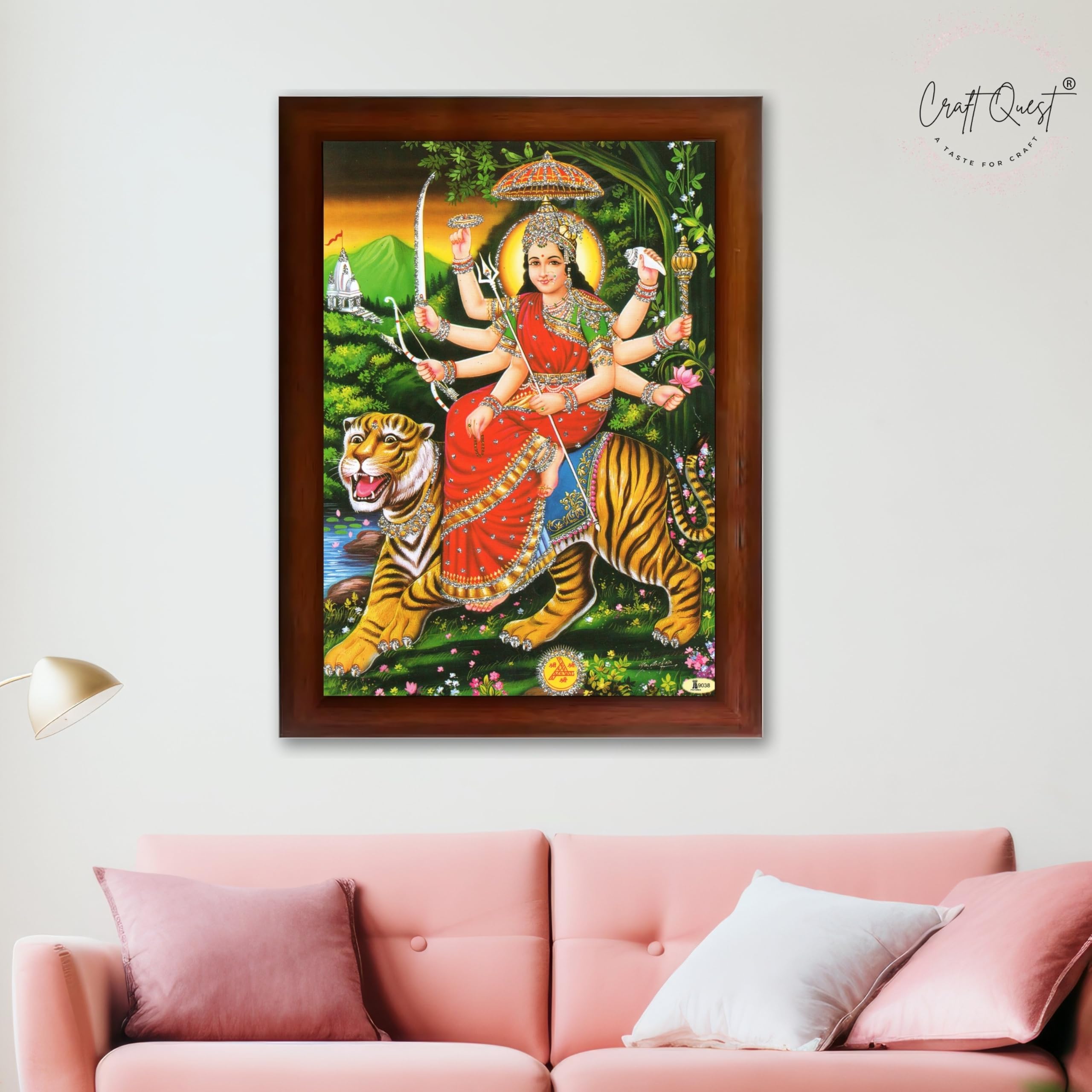 CRAFT QUEST Durga Mata Goddess Navdurga Wall Painting Framed Home and Pooja Décor