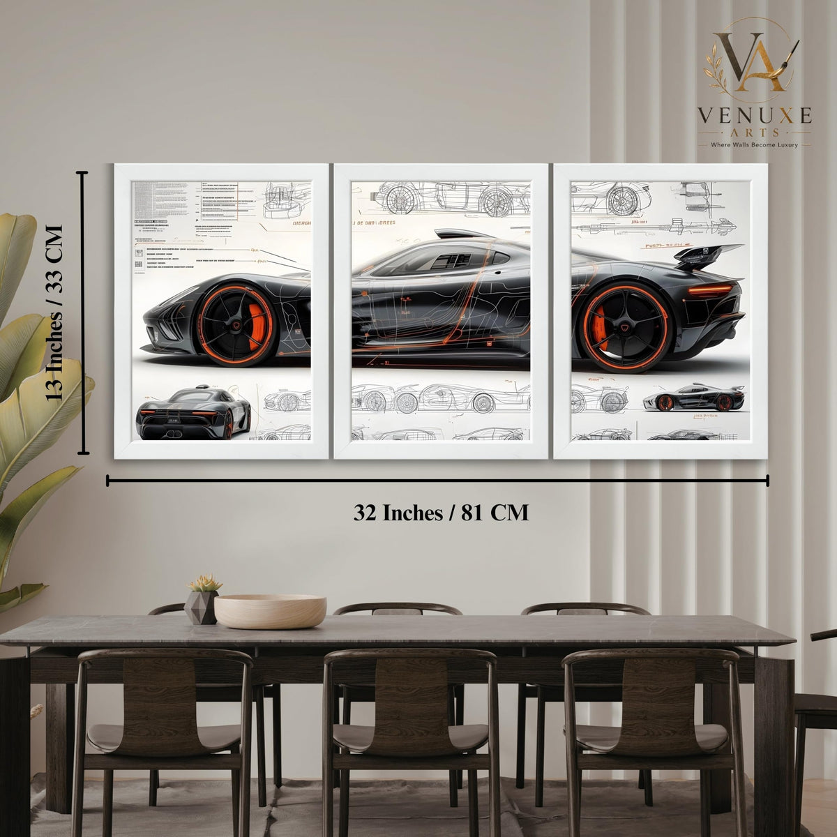 VENUXE ARTS Set Of 3 Big Sports Cars Framed Posters Gift Items for Boys Room Wall Decoration Bedroom Living Room Office Studio Décor | Car Poster Frame for Wall Décor