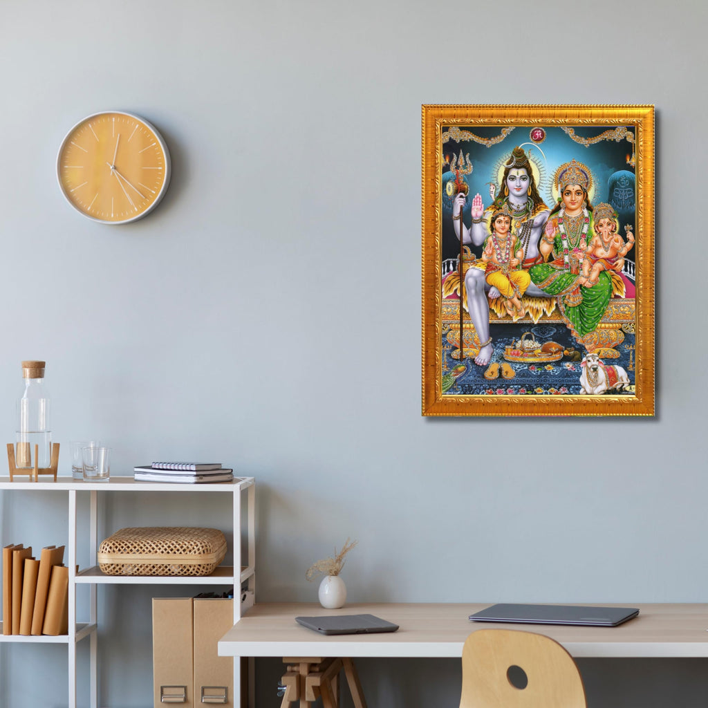 CRAFT QUEST Shiv Parivar Religious Wood Wall Mount Rectangular Photo Frame With Acrylic Glass
