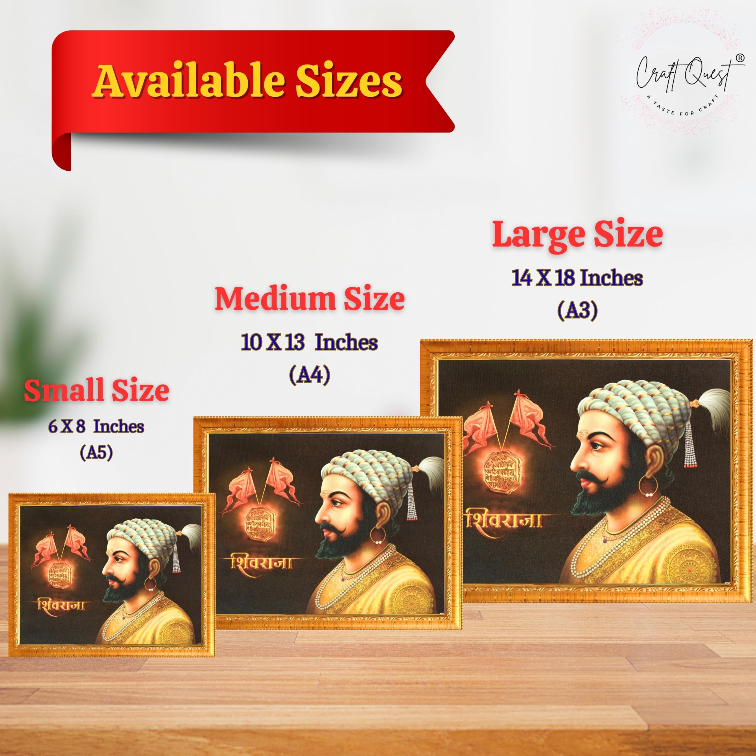 CRAFT QUEST Shri Chhatrapati Shivaji Maharaj Wall Photo Frame | Lightweight | Home Decoration Item | Indian Historic Classic Painting Wall Art Best Gifting Option