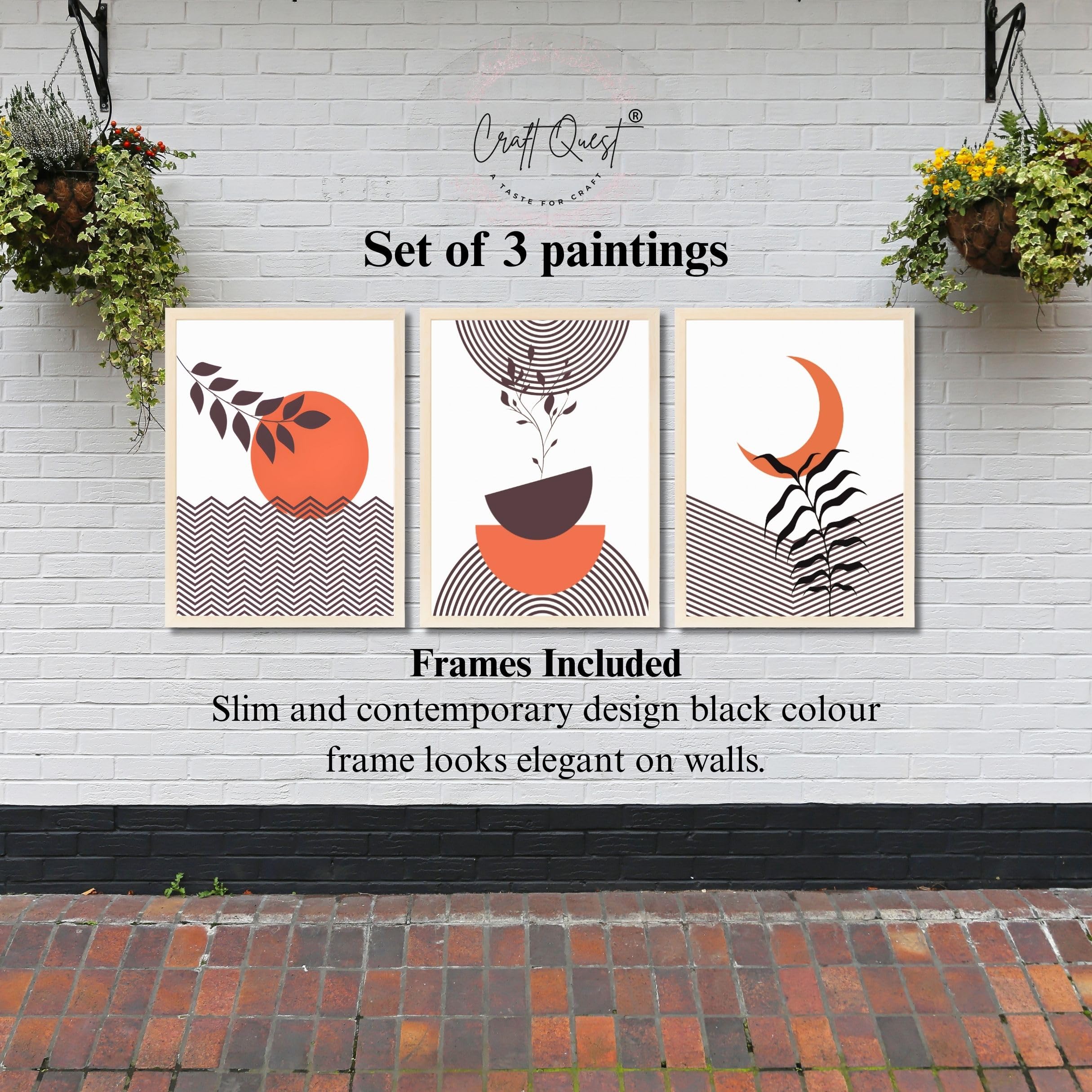 CRAFT QUEST Wall Art Decor Paintings | Set of 3 BOHO Wall Art Frames for Home Decoration | Ideal for Living Room, Bedroom & Office