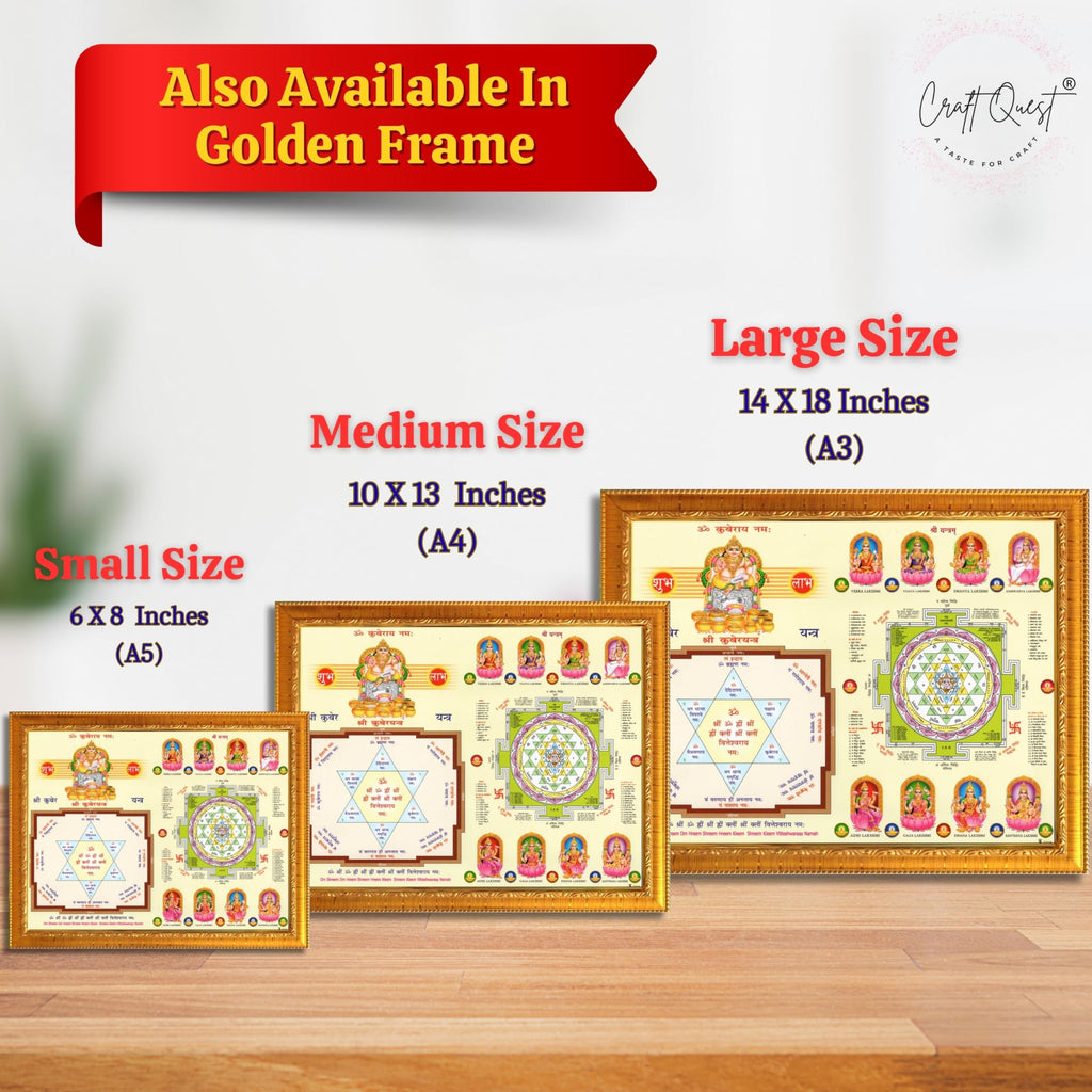 CRAFT QUEST Lord Kuber Yantra Laminated Photo Frame | Hindu Religious Wall Decor, Wealth & Prosperity Yantra for Puja | Ideal Spiritual Gift