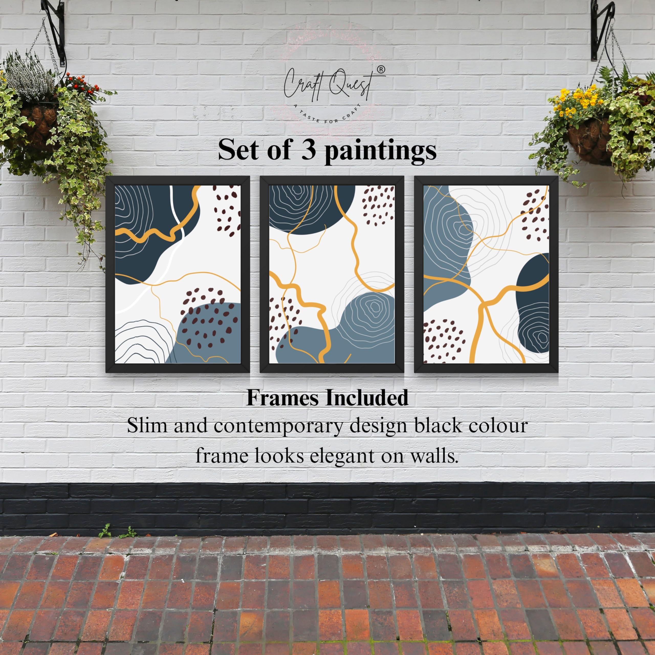 CRAFT QUEST Abstract Modern Shapes Wall Art | Set of 3 Frames for Home Decoration | Ideal for Living Room, Bedroom & Offices