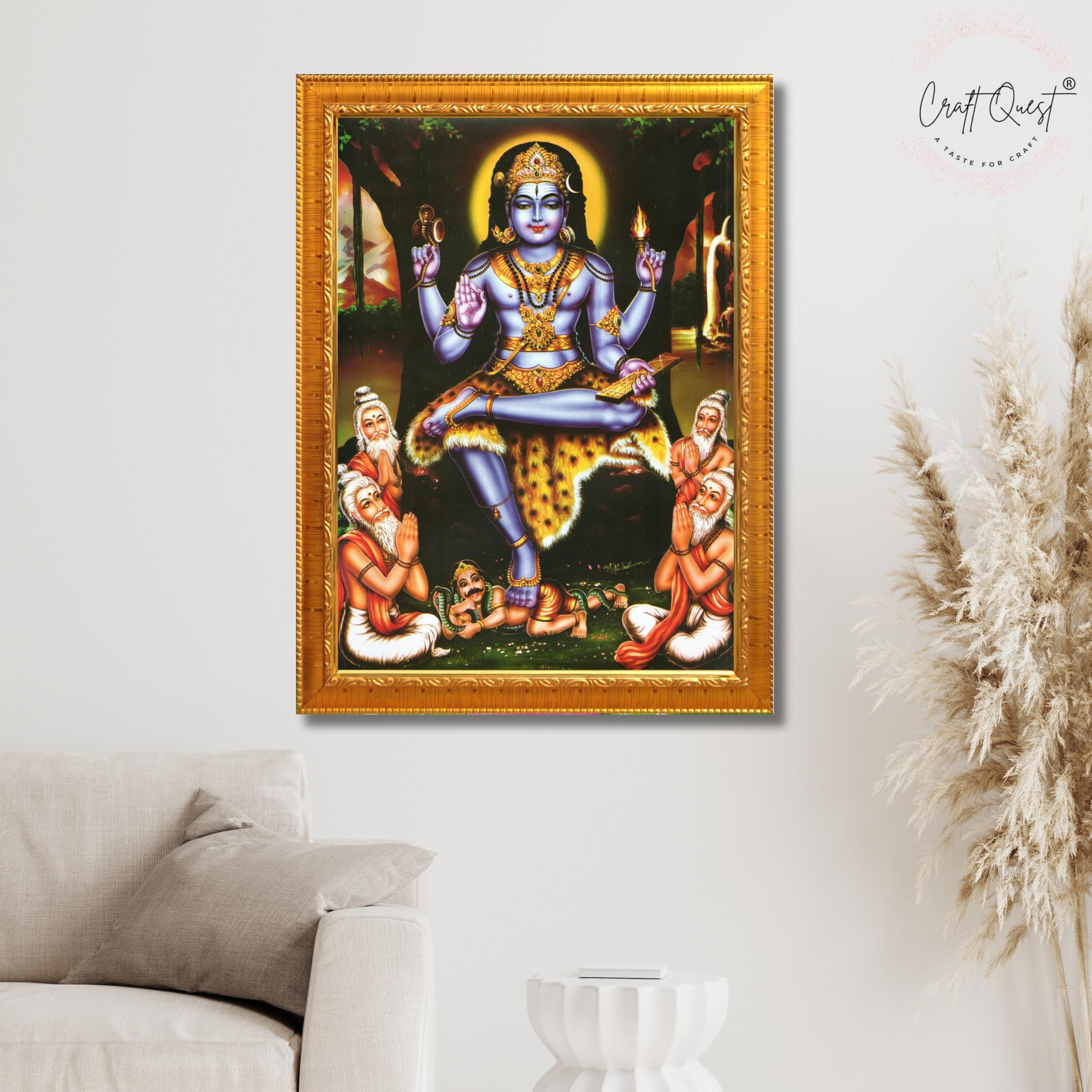 CRAFT QUEST Lord Dakshinamurthy Yoga Dakshinamoorthy Wall Photo Framed Home Decor | Religious South God Picture Frame for Home, Office, Temple & Gifting