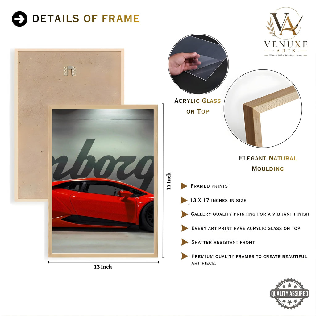 VENUXE ARTS Set Of 3 Big Sports Cars Framed Posters Gift Items for Boys Room Wall Decoration Bedroom Living Room Office Studio Décor | Car Poster Frame for Wall Décor