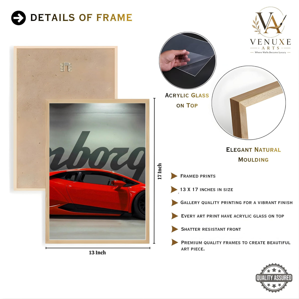 VENUXE ARTS Set Of 3 Big Sports Cars Framed Posters Gift Items for Boys Room Wall Decoration Bedroom Living Room Office Studio Décor | Car Poster Frame for Wall Décor