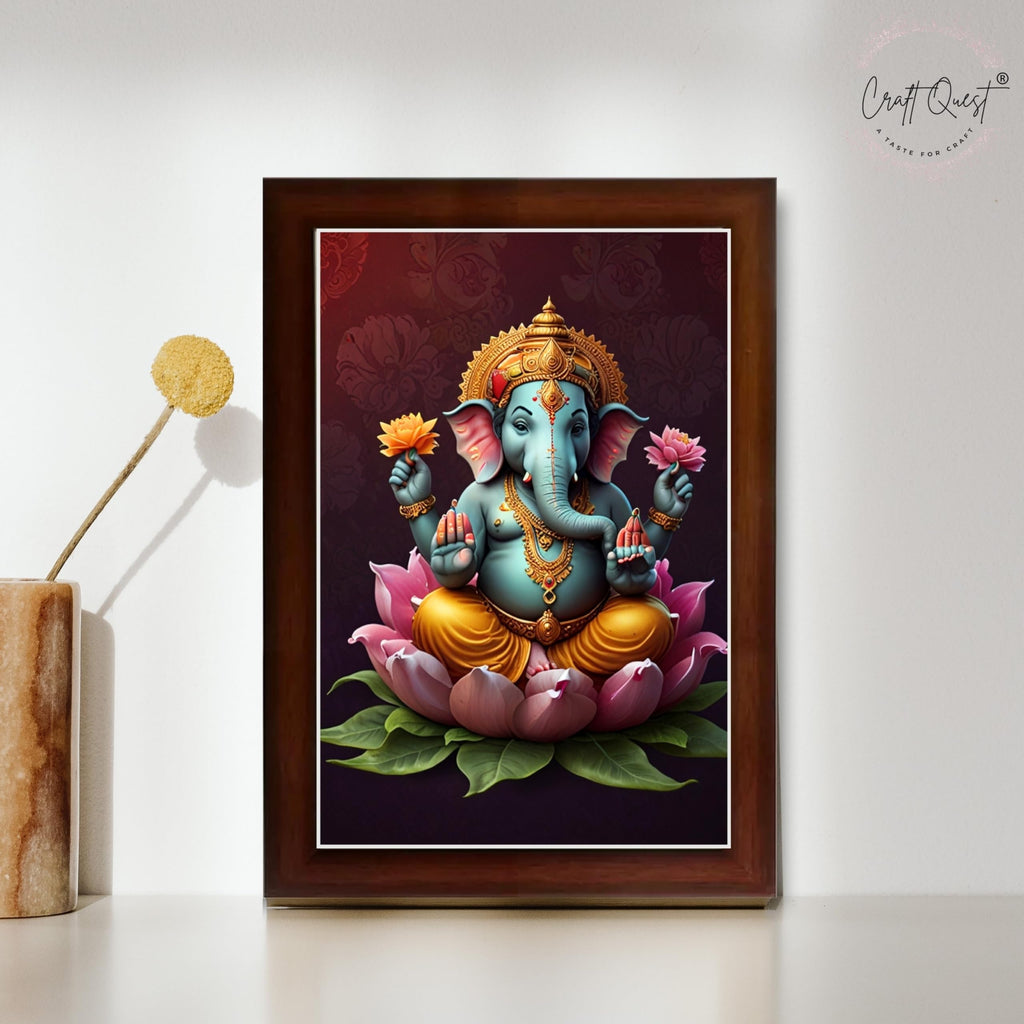 CRAFT QUEST Lord Ganpati ji Wall Hanging Frame for Living Room, Bedroom, Office & Pooja Room Décor GA-214