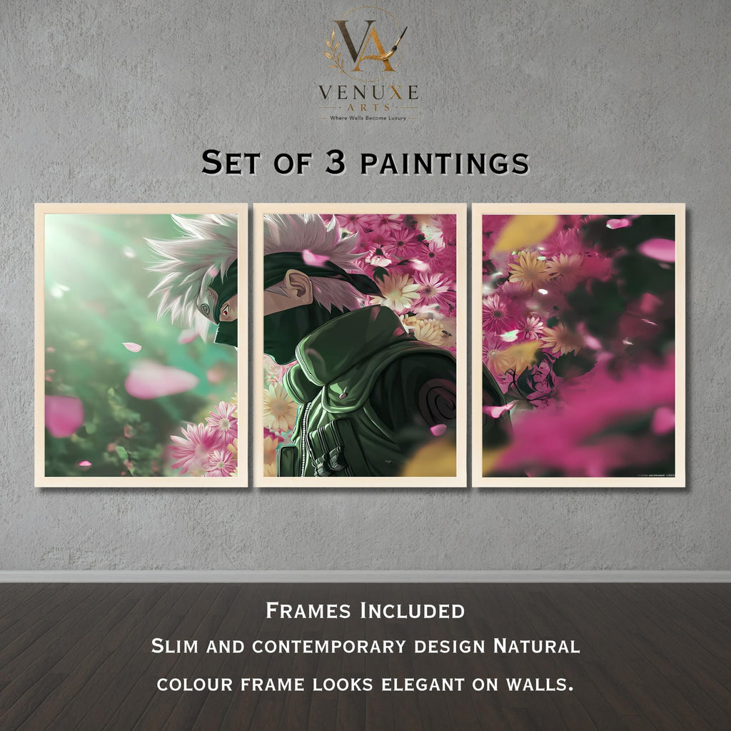 VENUXE ARTS Set Of 3 Anime Characters Wall Framed |Anime Characters Framed Poster for Living Room Bedroom Gaming Room Studio Wall Decor