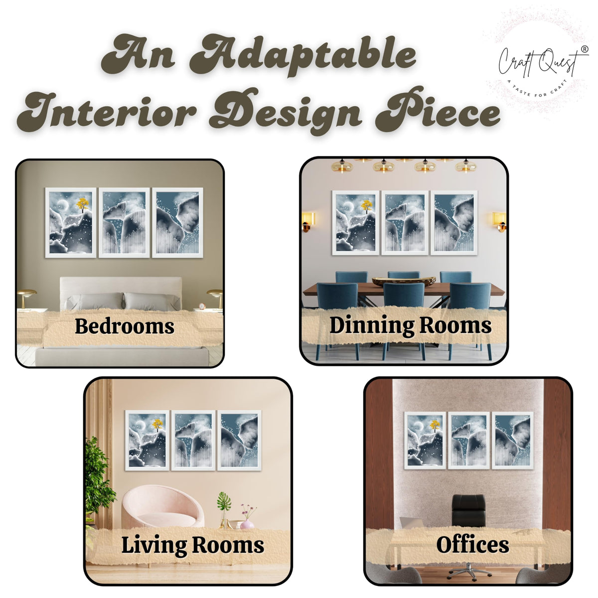 CRAFT QUEST Modern Art Abstract Blue Landscape Wall Art | Set of 3 Frames for Home Decoration | Ideal for Living Room, Bedroom & Offices