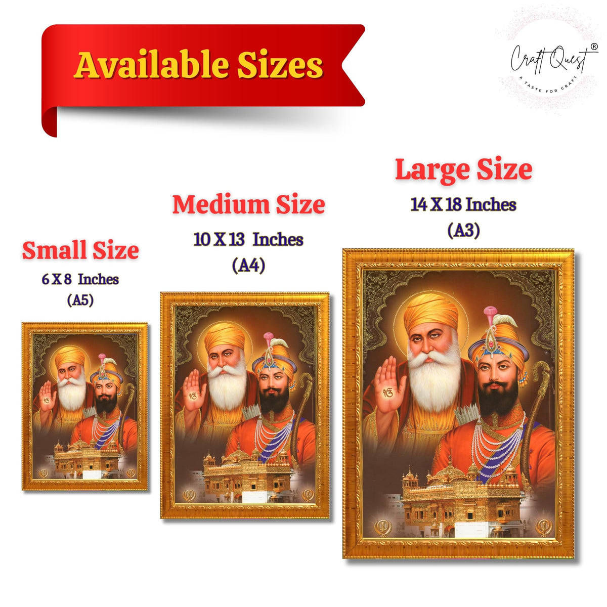 CRAFT QUEST Satnam Waheguru Gurunanak Dev Ji Photo Frame Sikh Guru Photo for Home Decor Spiritual Wall Hanging and Living Room Decoration